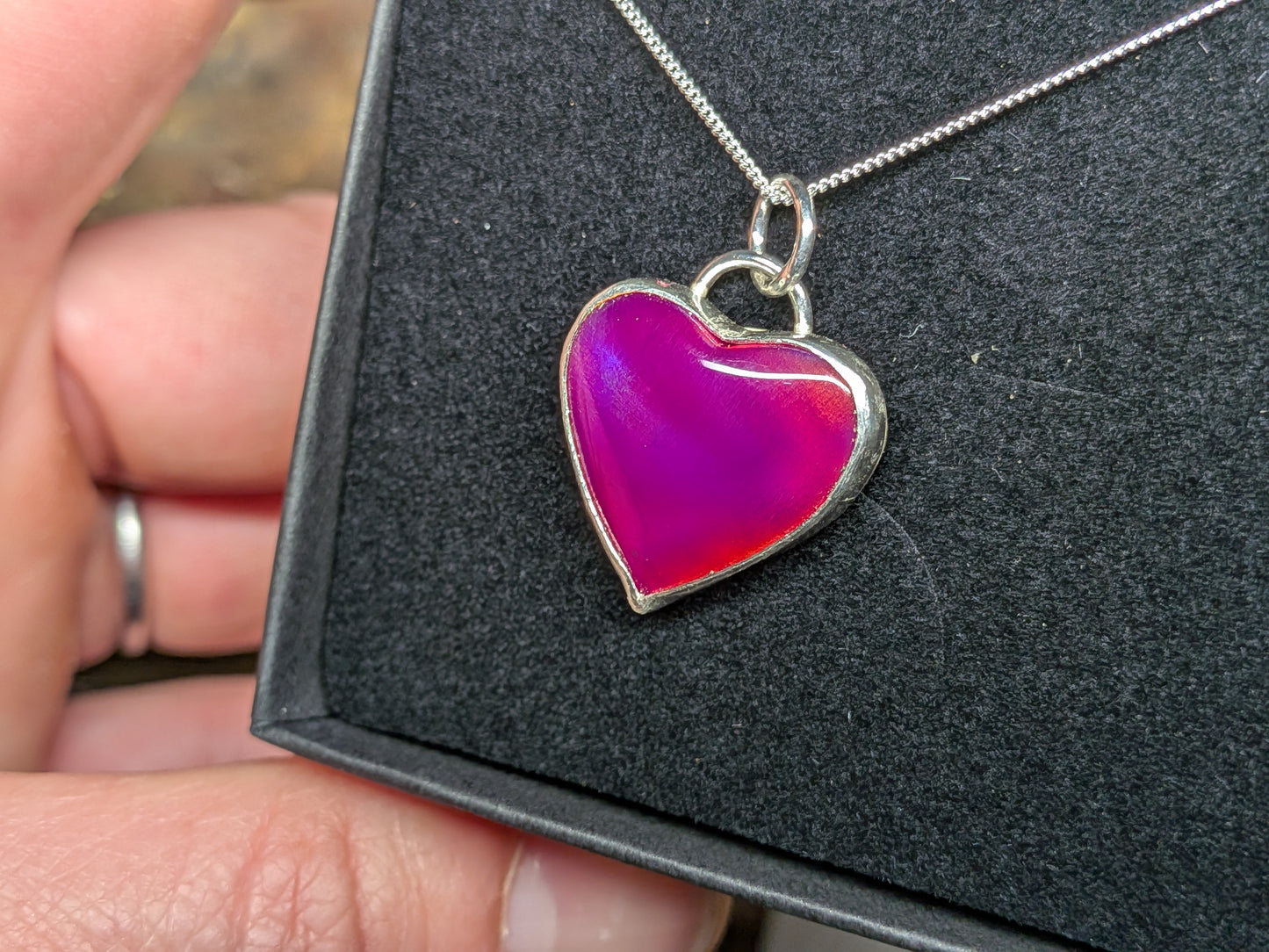 Cherry Red Aurora Opal Heart Pendant