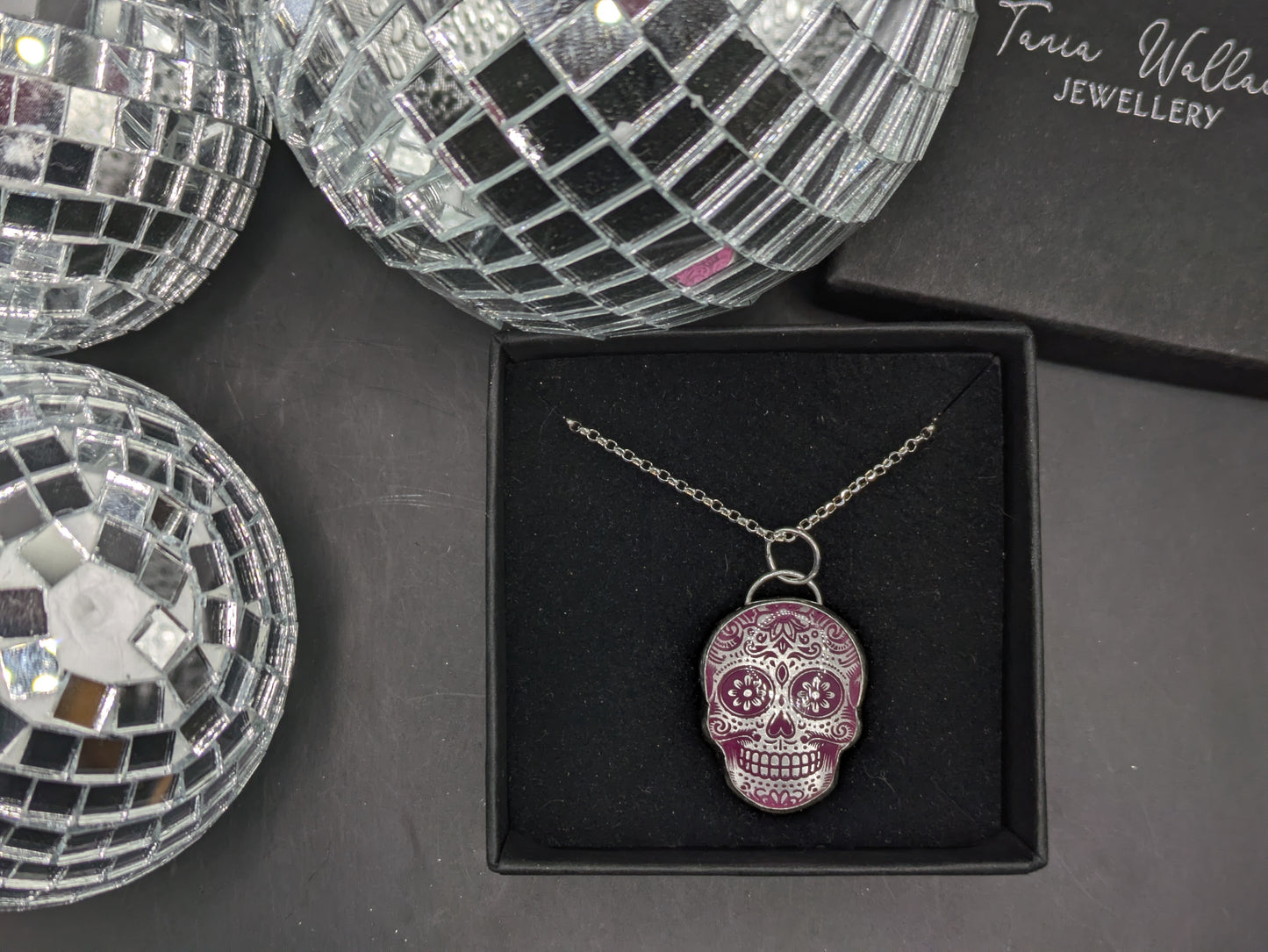 Pink Engraved Candy Skull Pendant