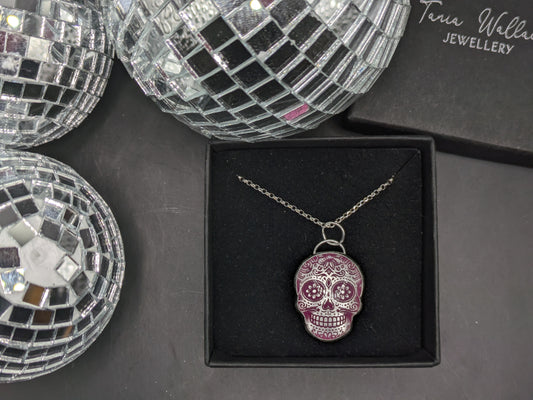 Pink Engraved Candy Skull Pendant