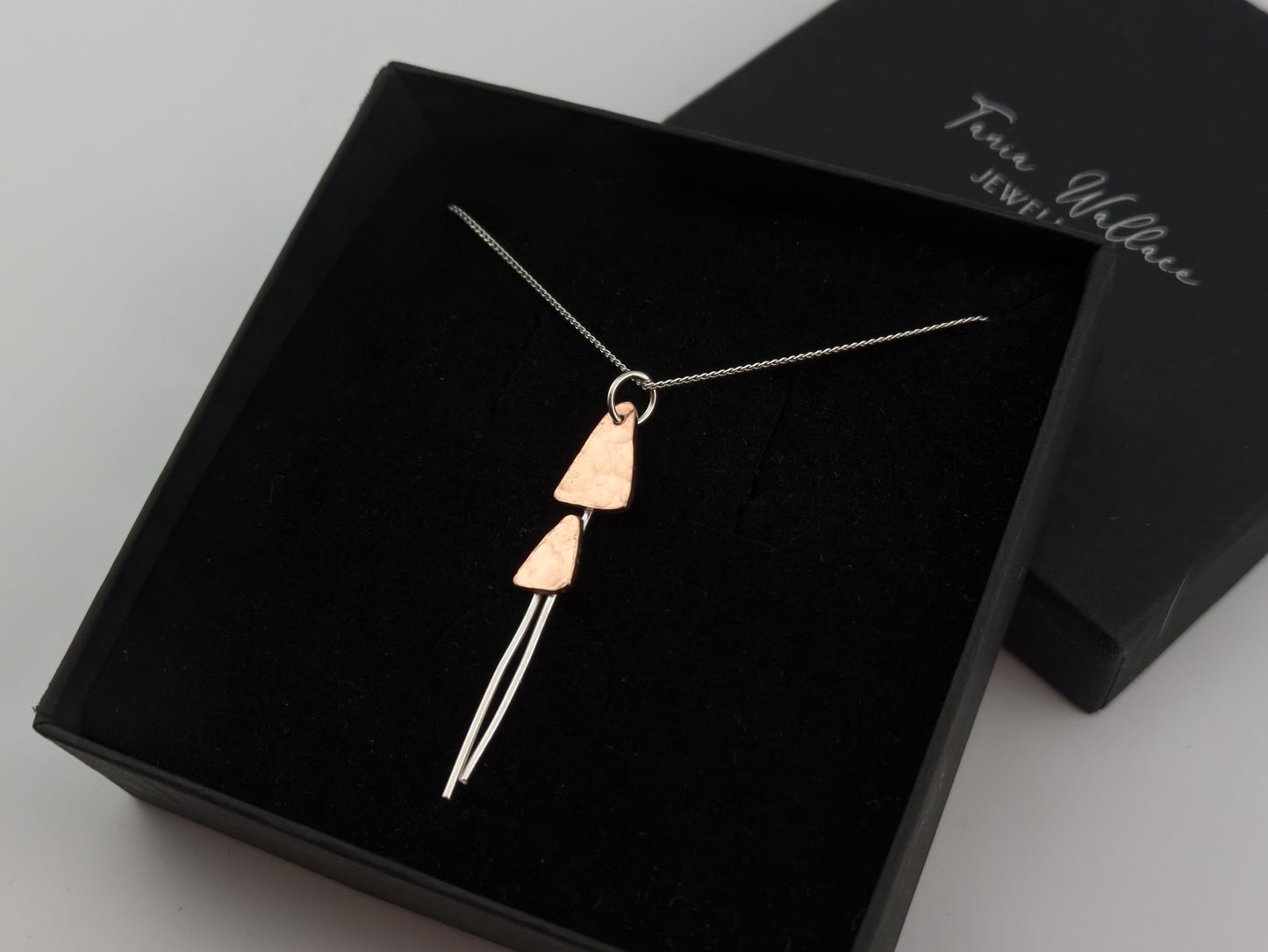 Copper and silver toadstool pendant