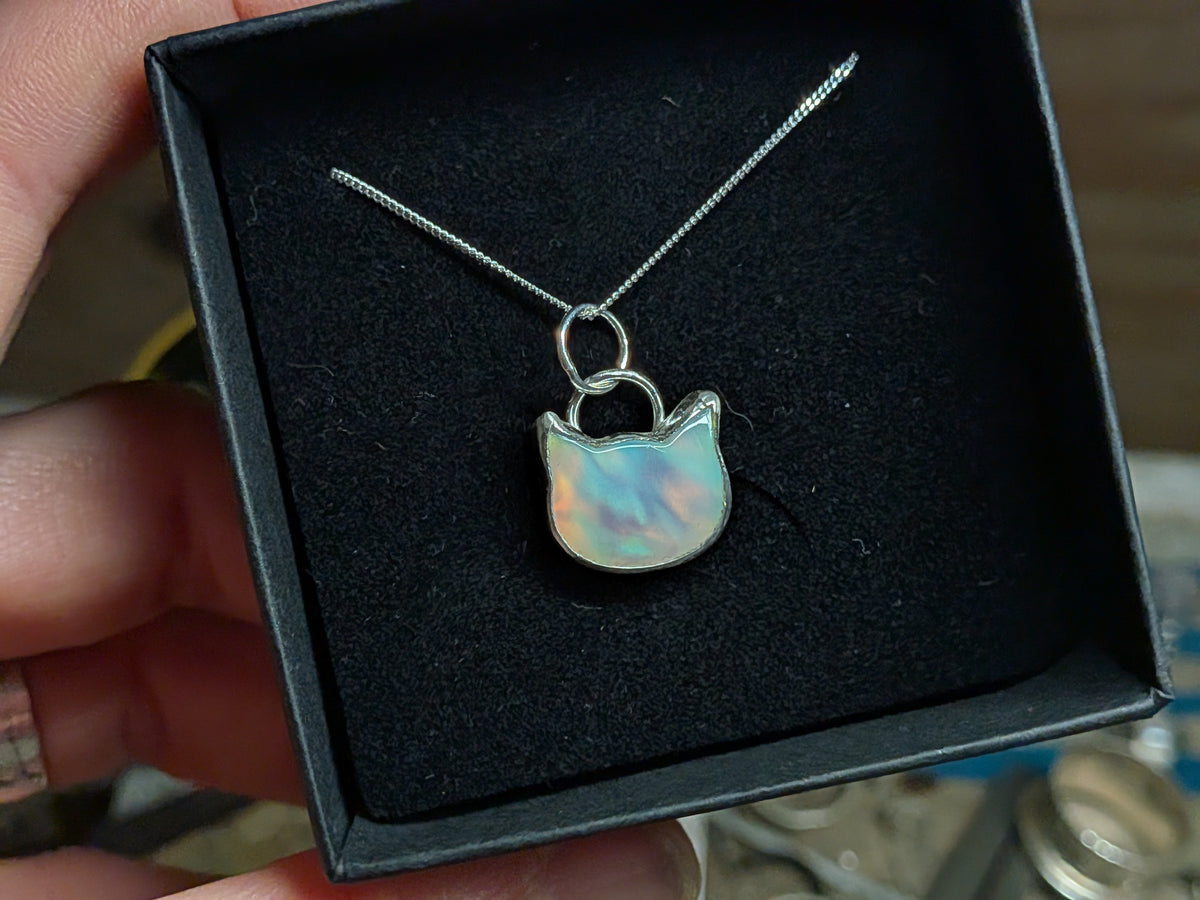 Iridescent Aurora Opal Cat Pendant