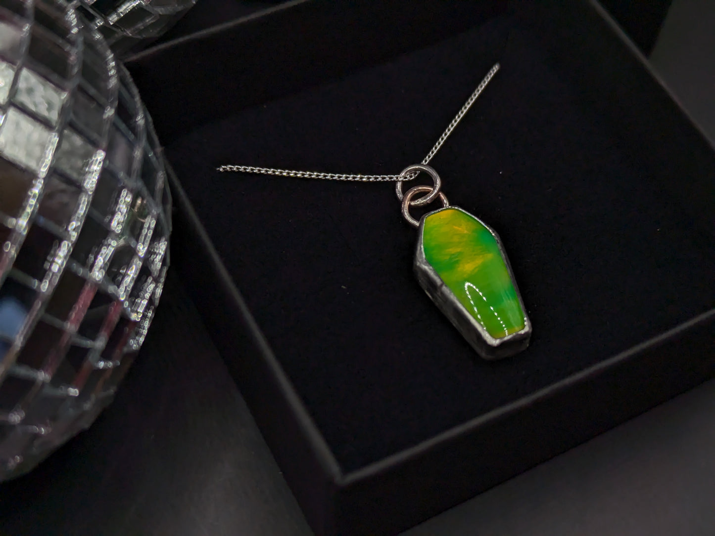 Bright Green Aurora Opal Coffin Pendant