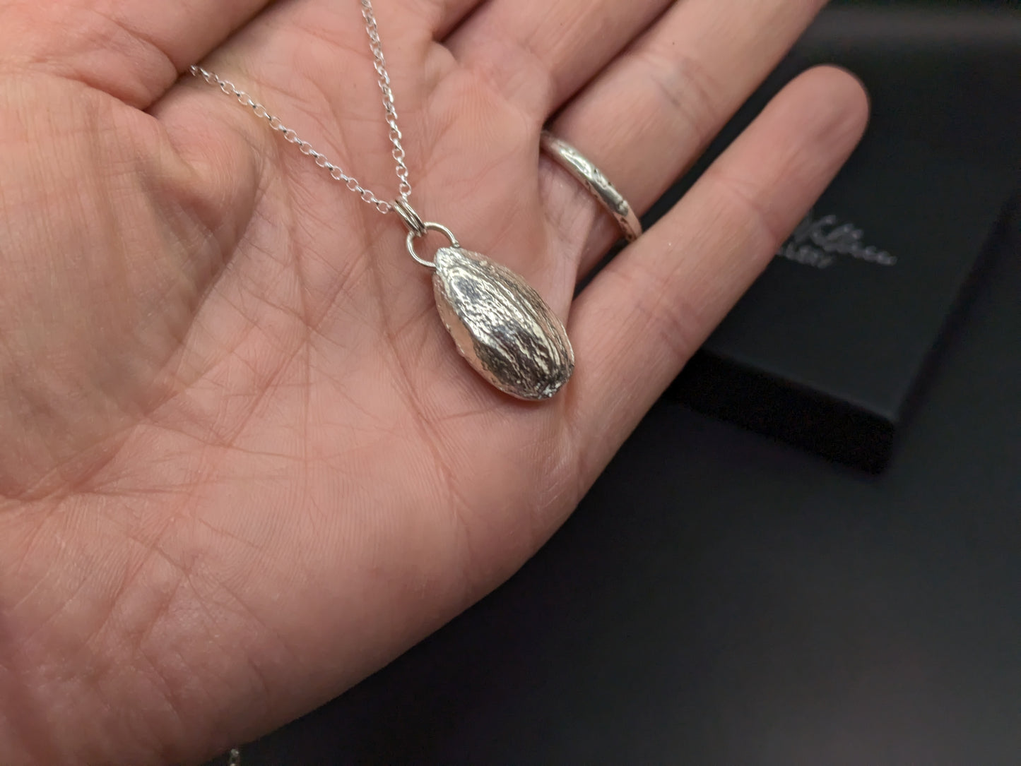 Solid Silver Almond Pendant