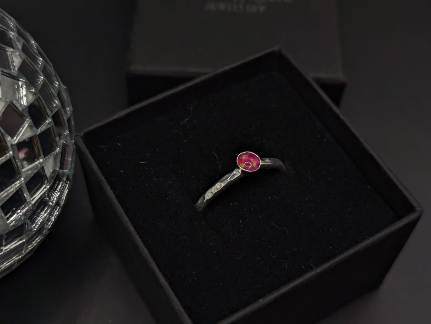 Sterling Silver Band With Bright Pink Opal