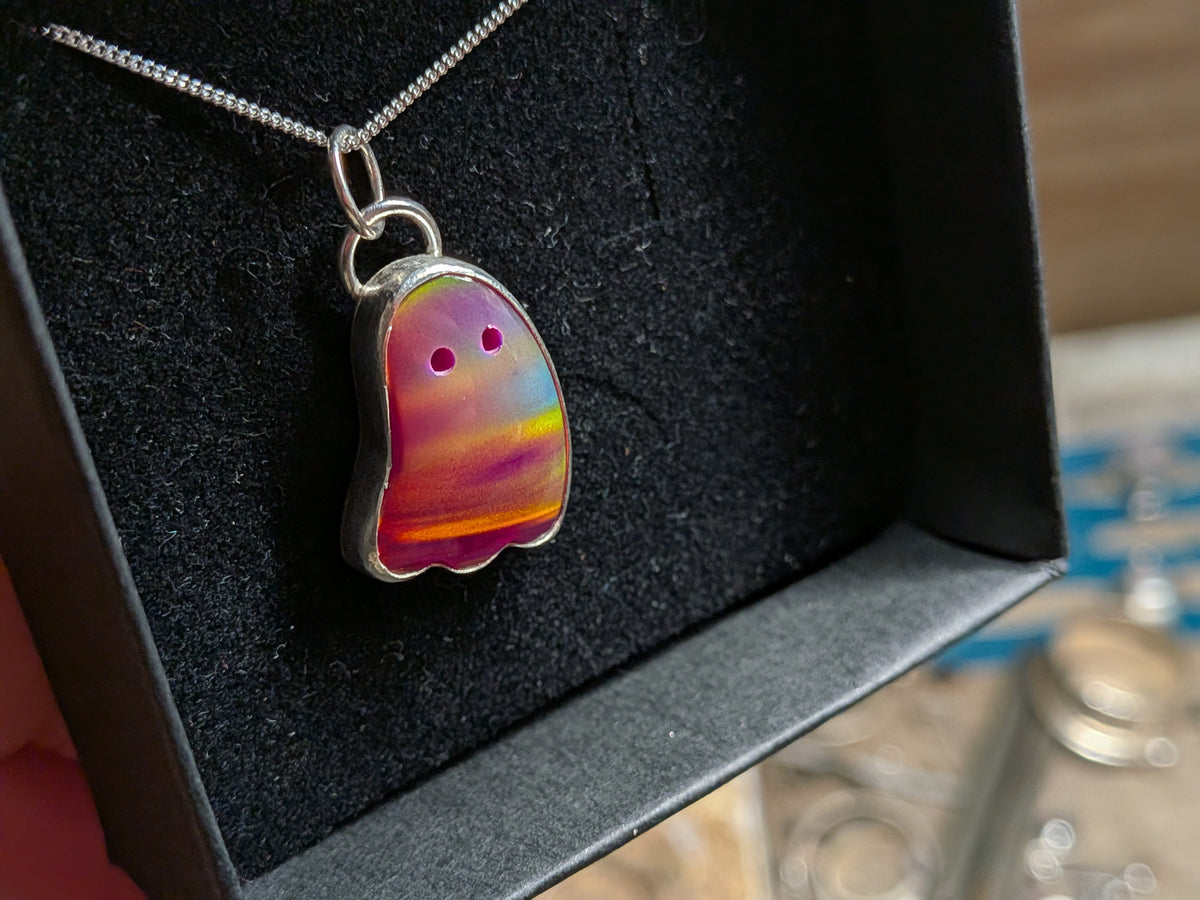 Iridescent Cherry Red Aurora Opal Ghost Pendant
