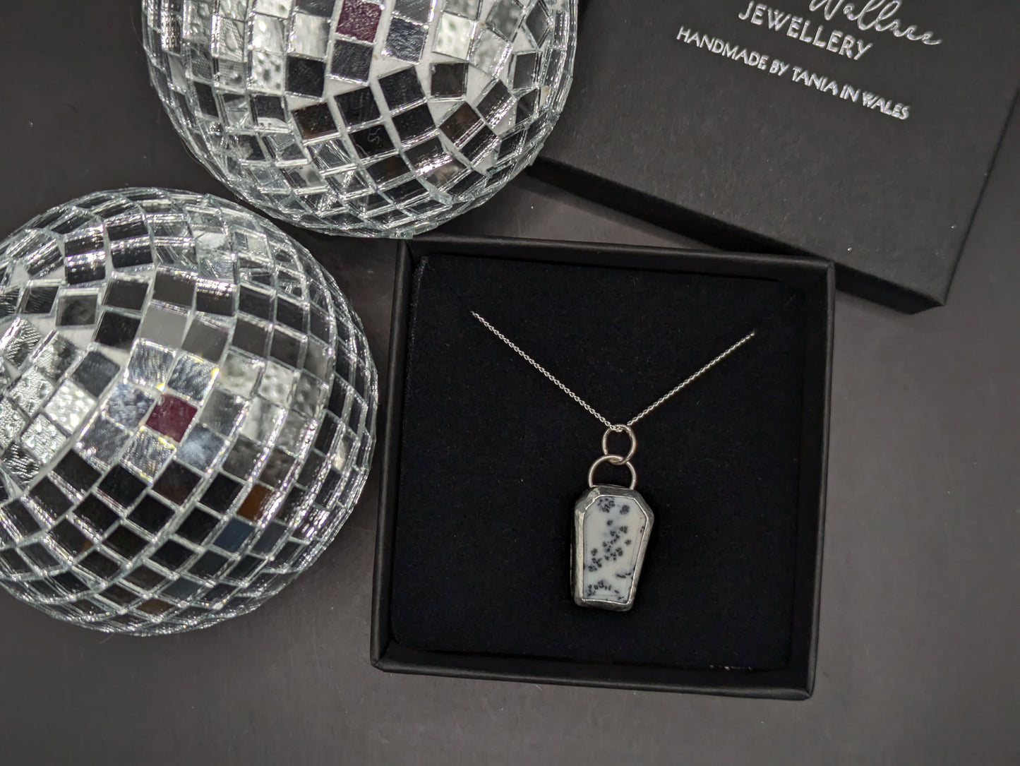 Howlite and Silver Coffin Pendant