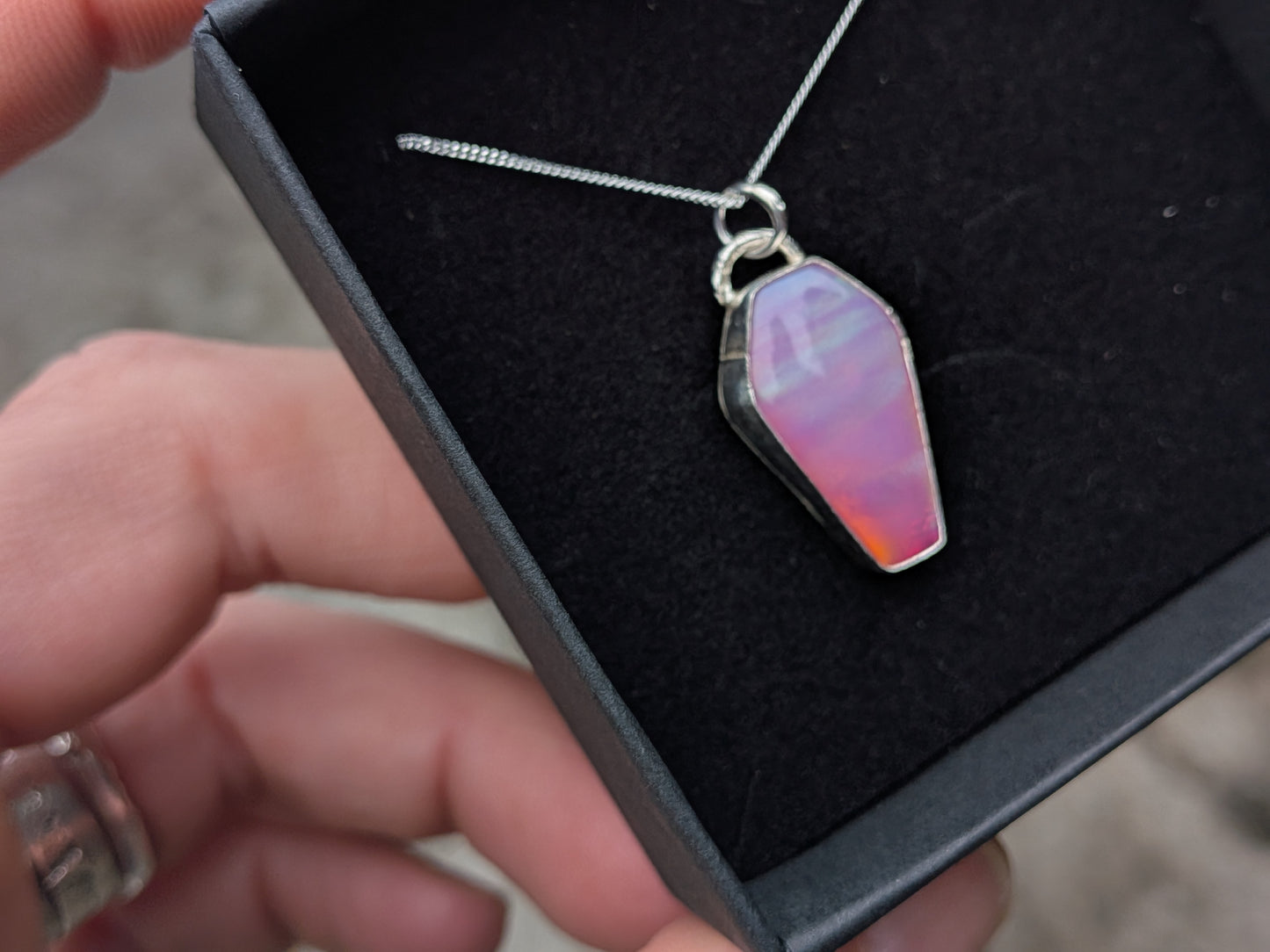 Pink Aurora Opal Coffin Pendant