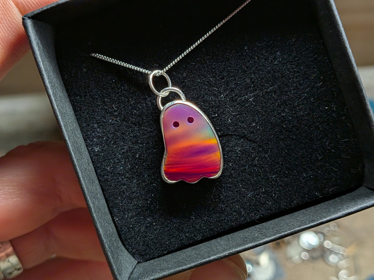 Iridescent Cherry Red Aurora Opal Ghost Pendant