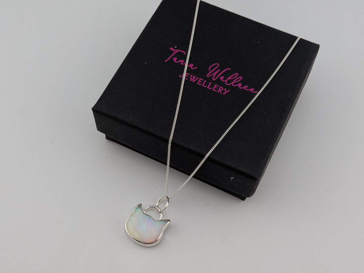 Iridescent Aurora Opal Cat Pendant