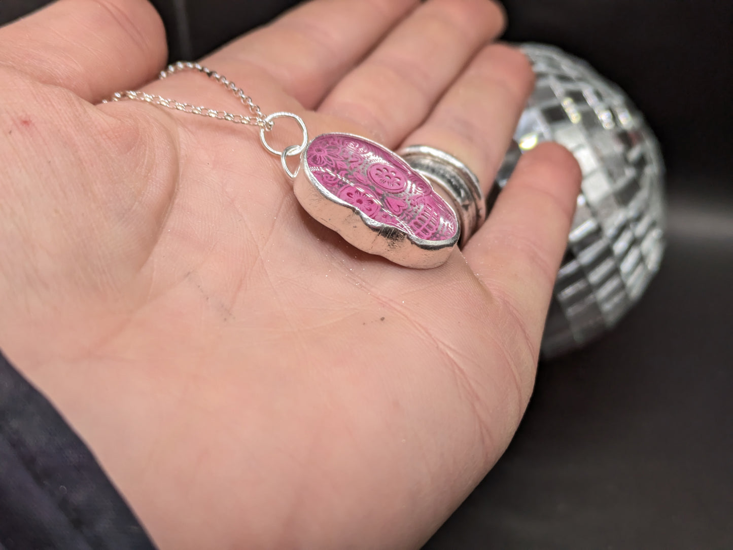 Pink Engraved Candy Skull Pendant