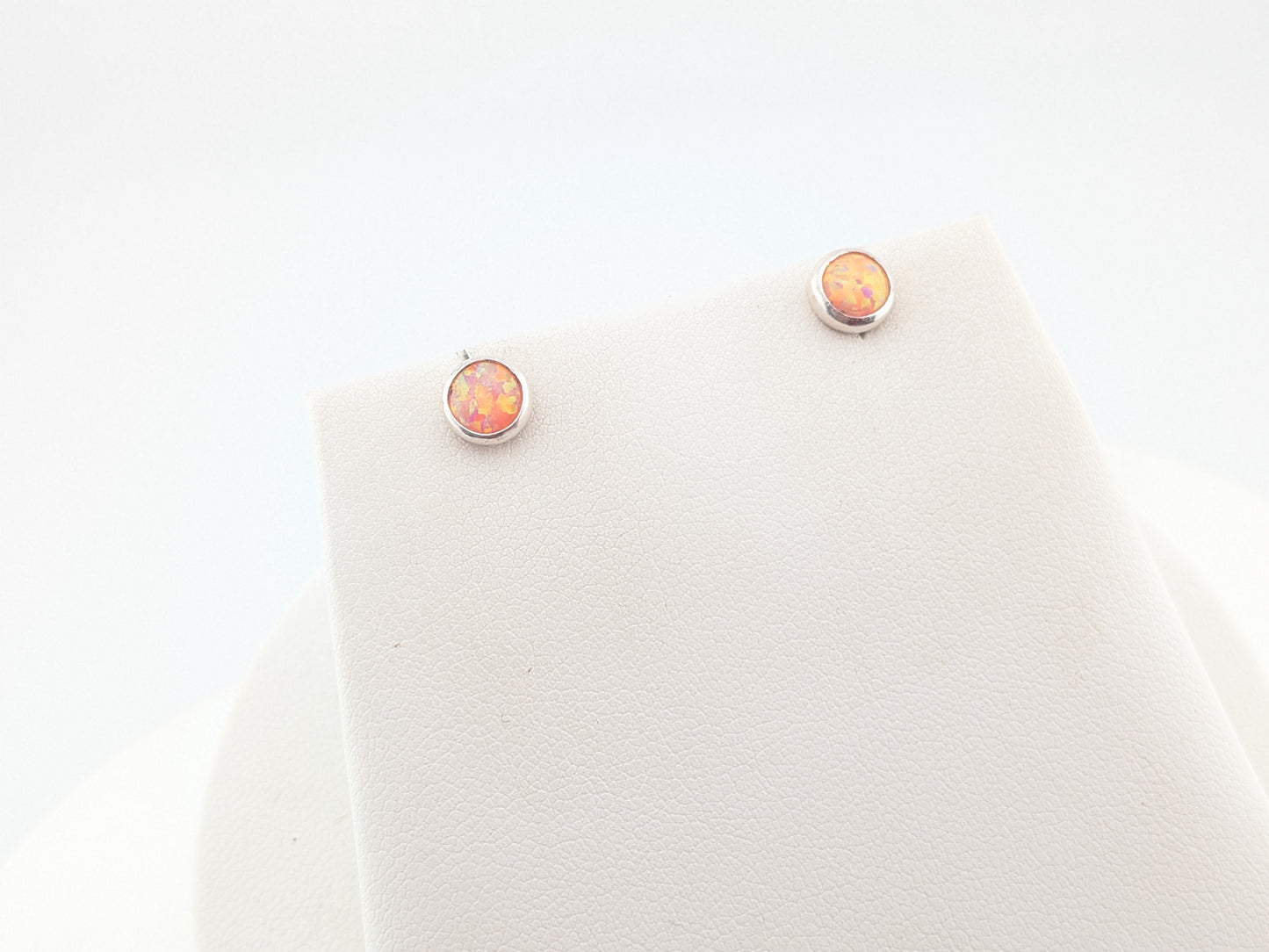 Coral Pink Lab Opal Sterling Silver Studs