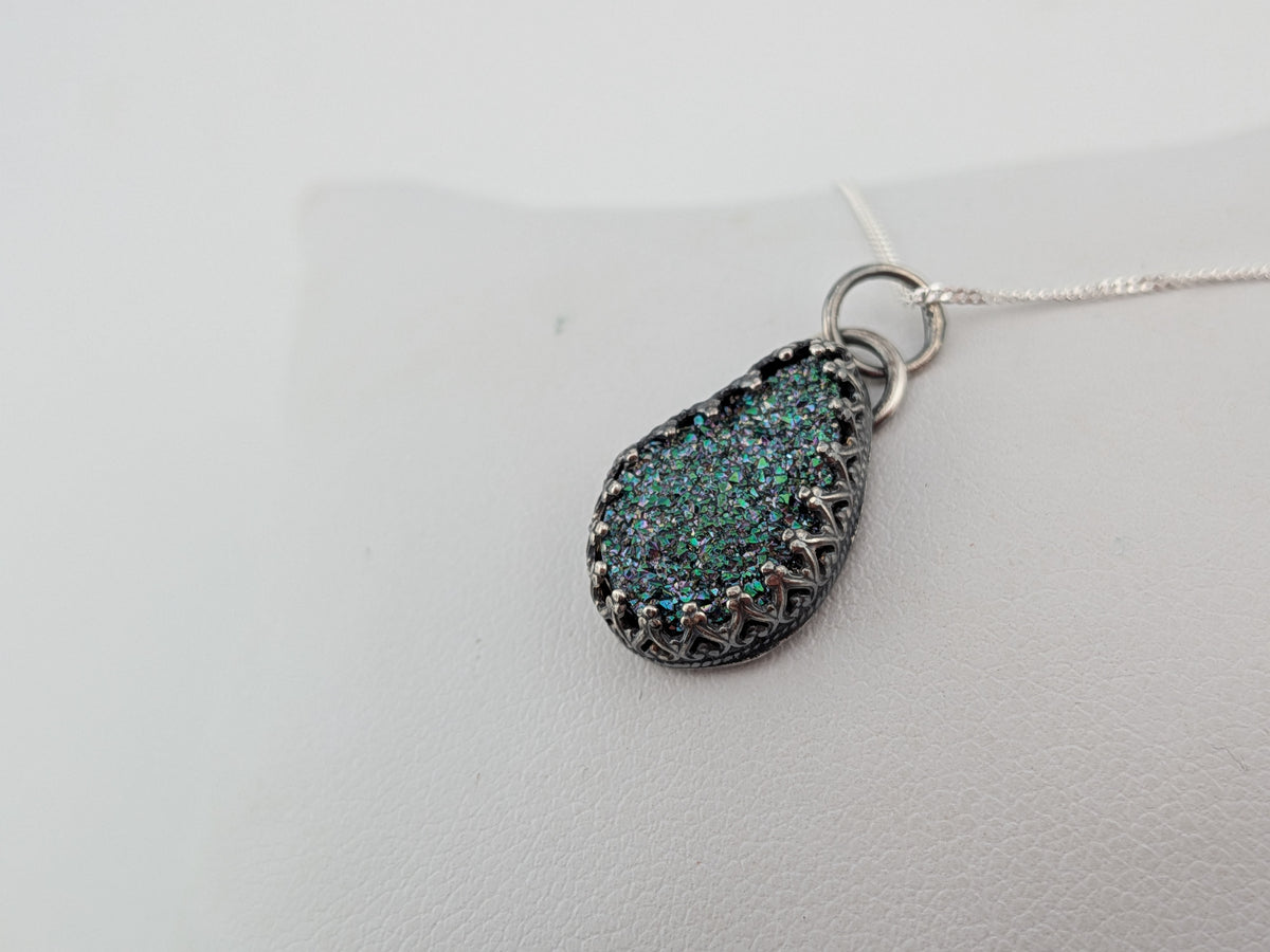 Blue/Black Druzy Quartz Pendant