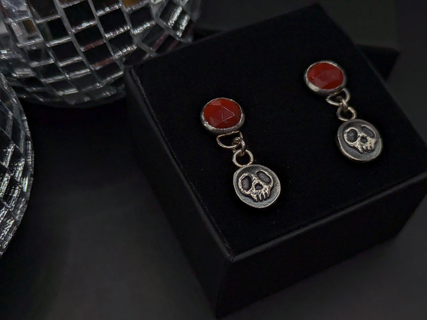 Carnelian and Silver Skull Drops