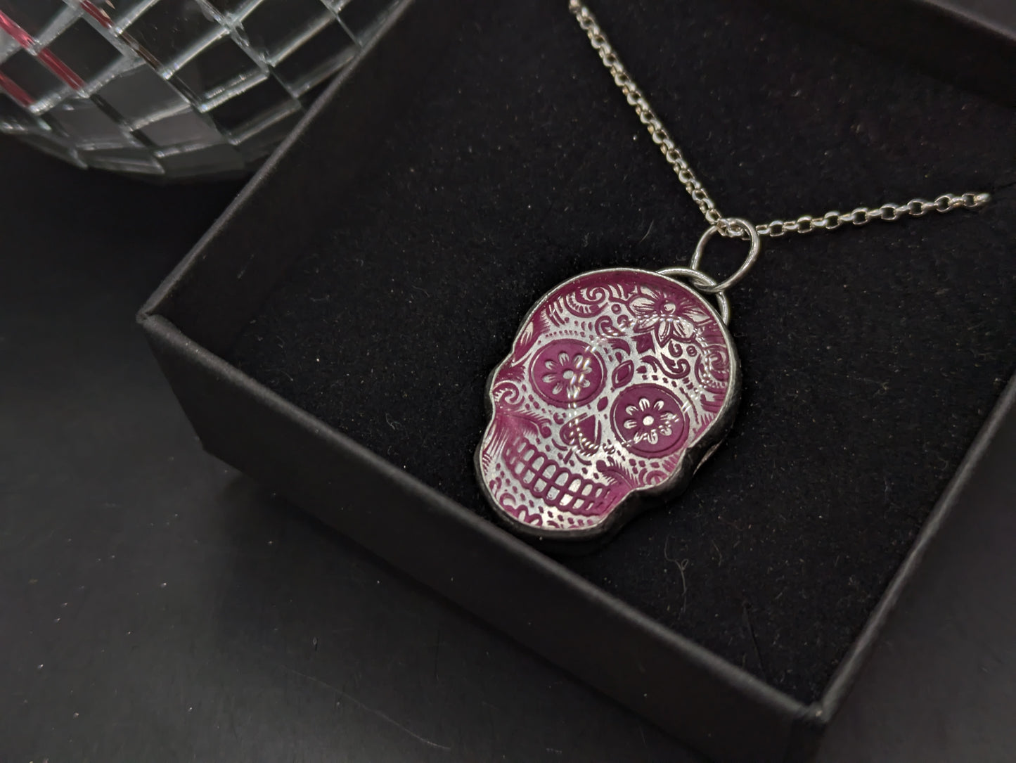 Pink Engraved Candy Skull Pendant