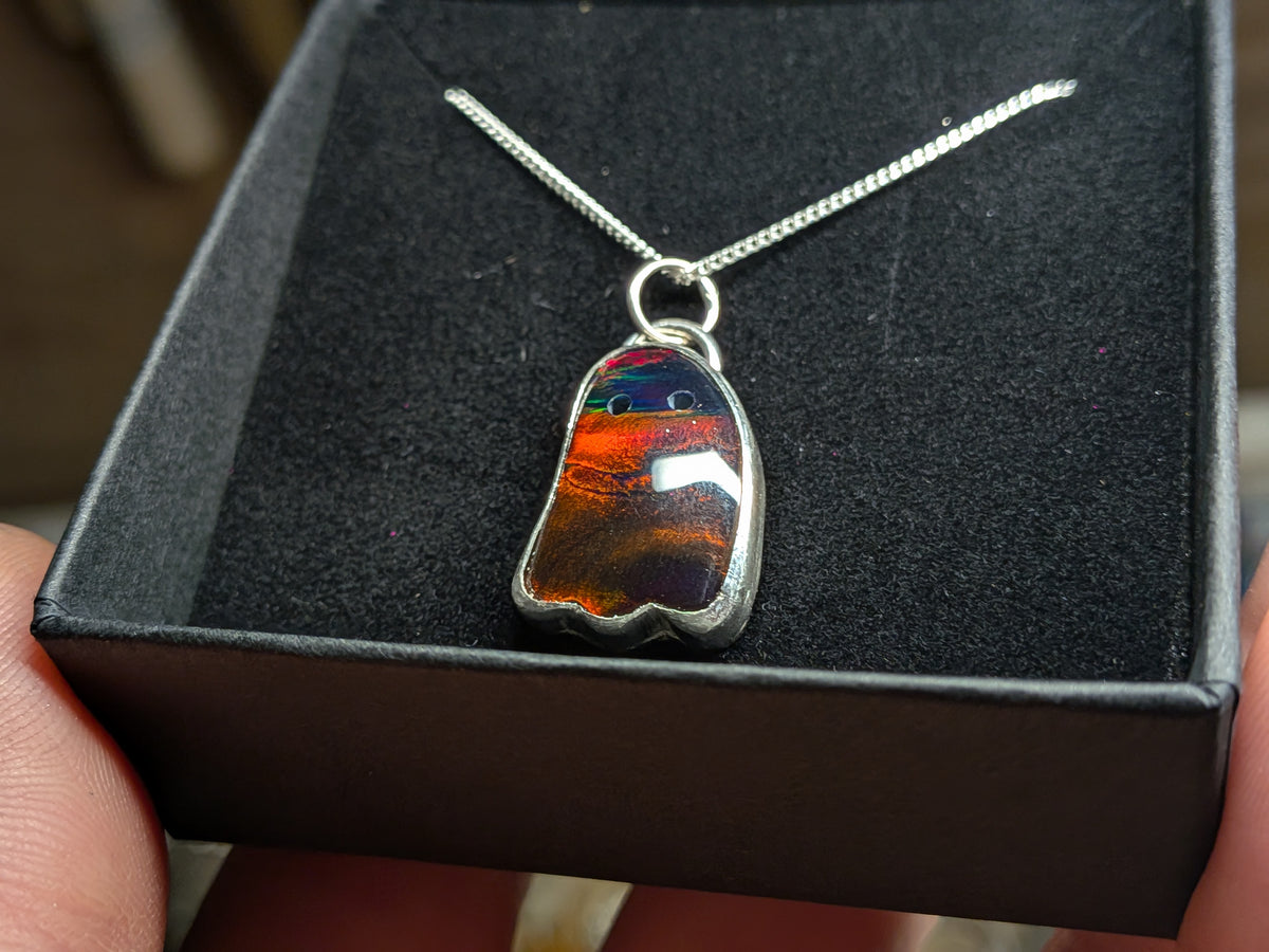 Iridescent Black Aurora Opal Ghost Pendant