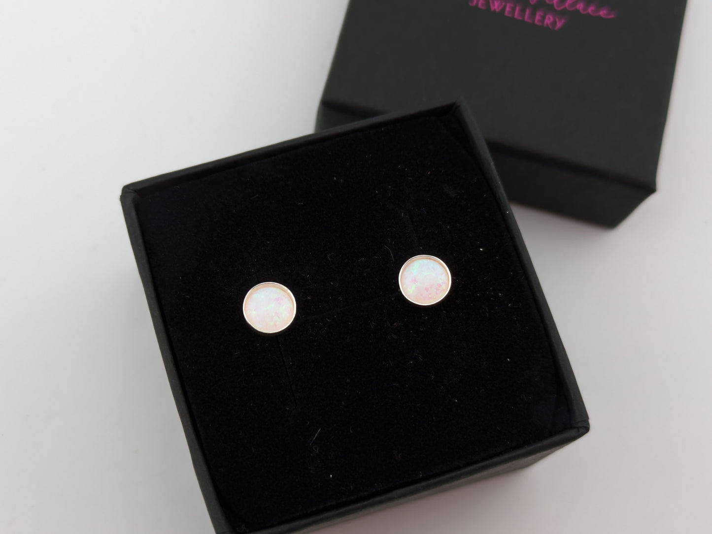 Green & White Lab Opal Sterling Silver Studs
