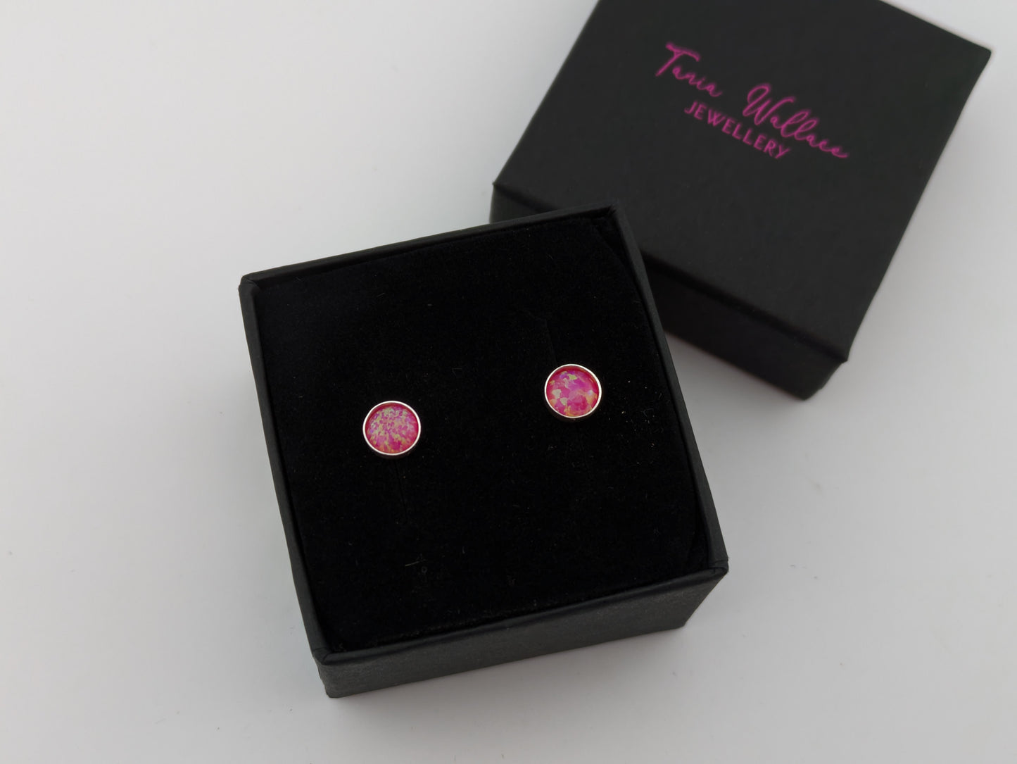 Bright Pink Lab Opal Sterling Silver Studs