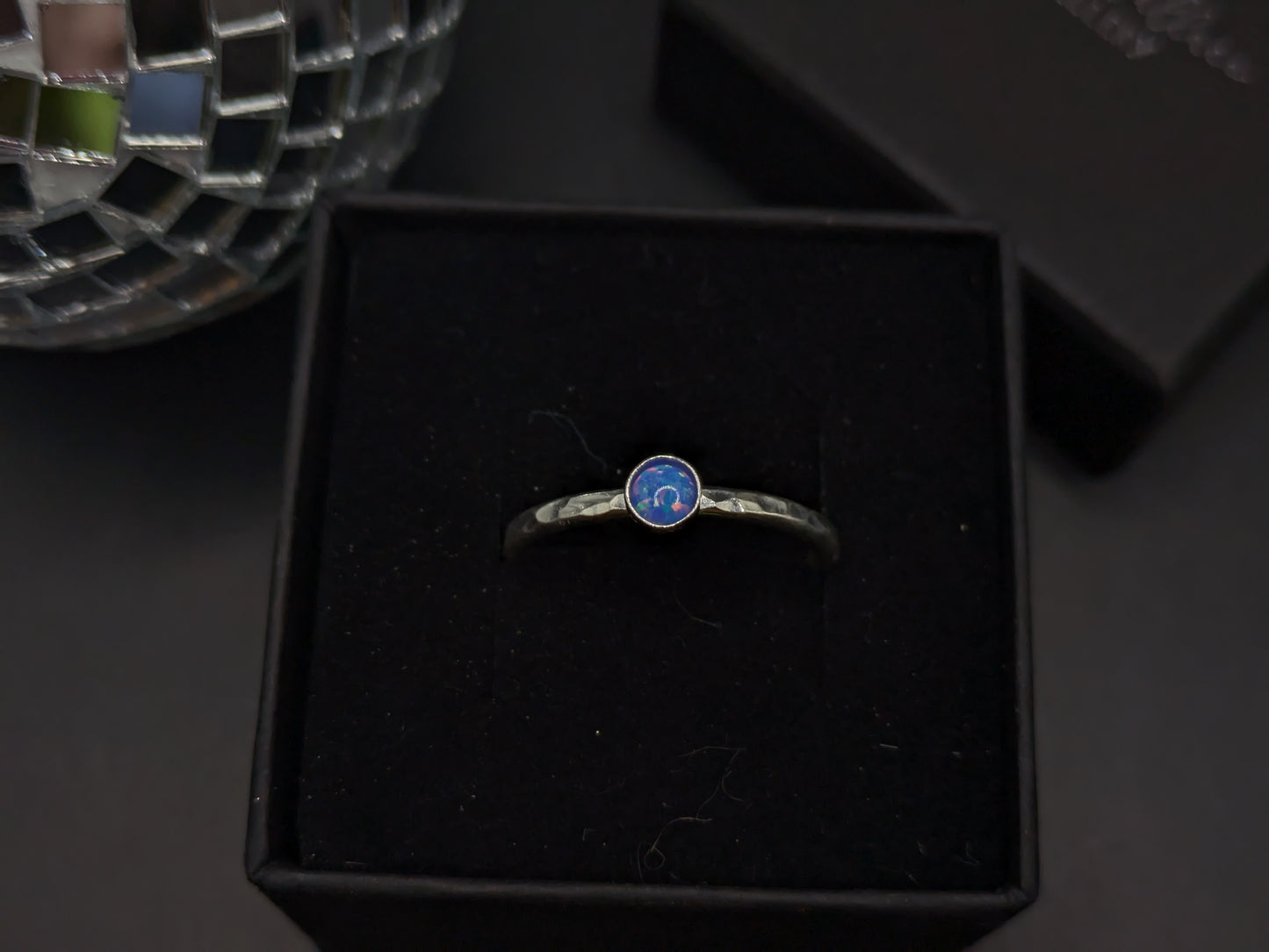 Sterling Silver Band With Cornflower Blue Opal