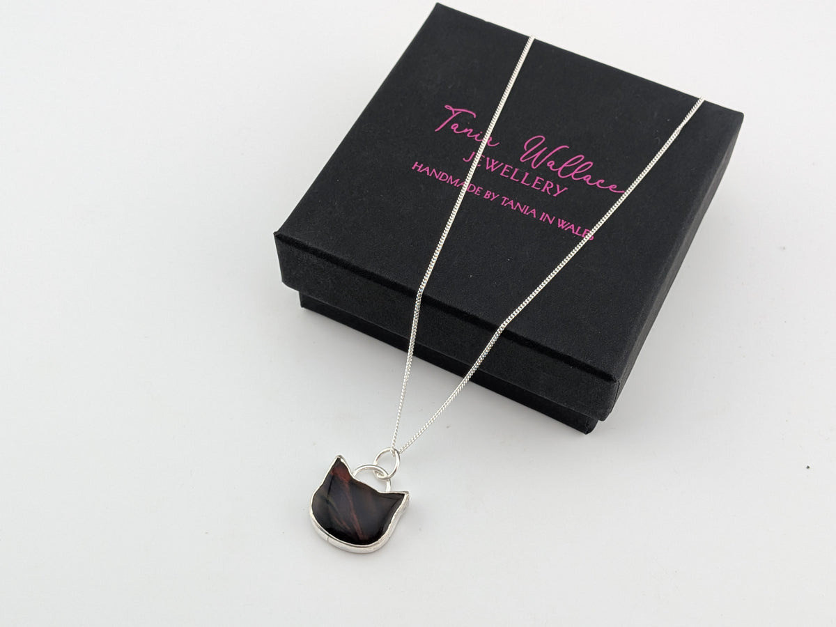 Iridescent Black Aurora Opal Cat Pendant
