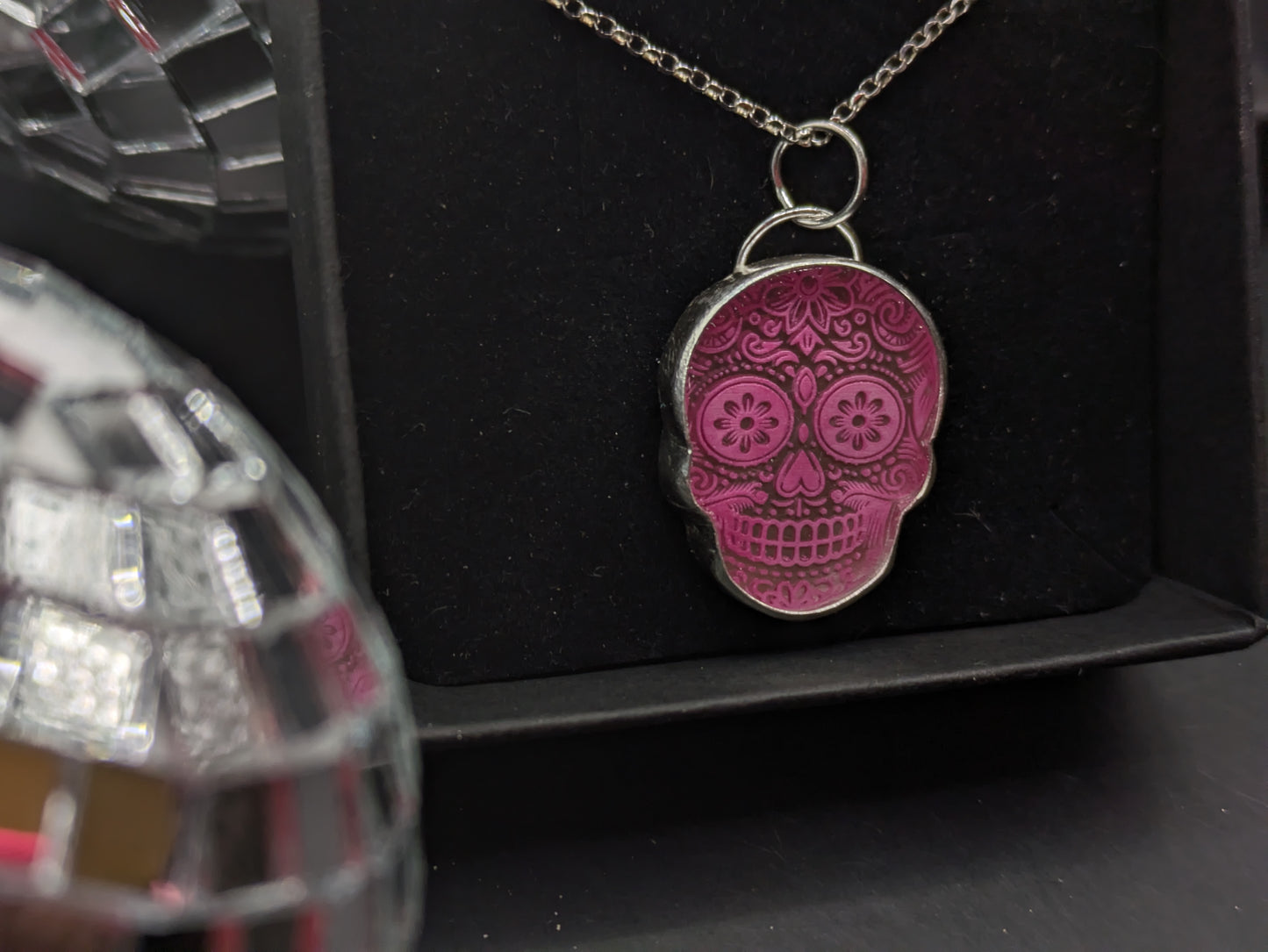 Pink Engraved Candy Skull Pendant