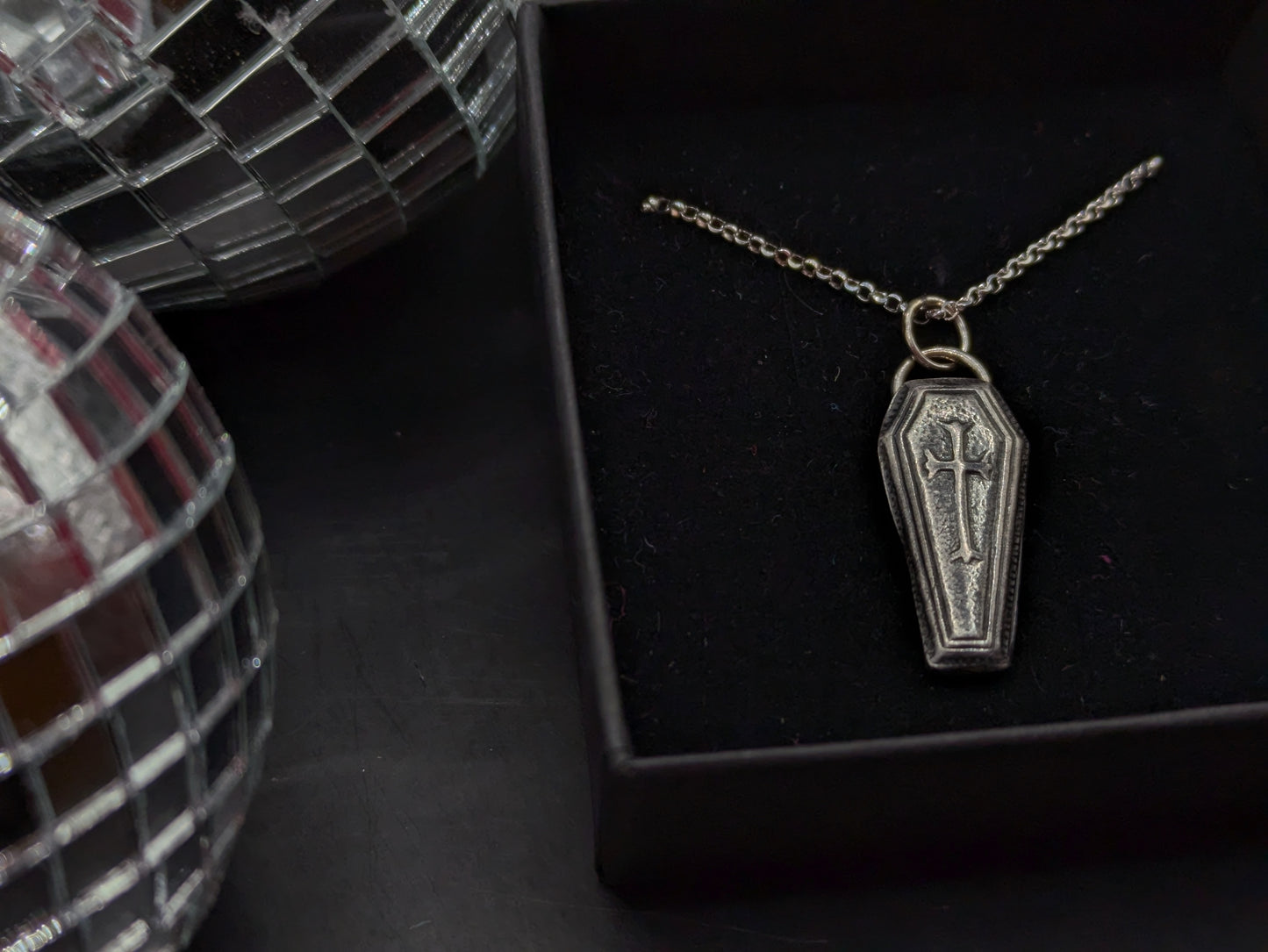 3D Oxidised Coffin Necklace