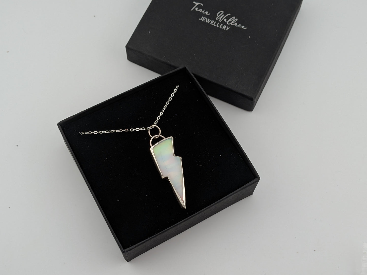 White Iridescent Bolt Pendant
