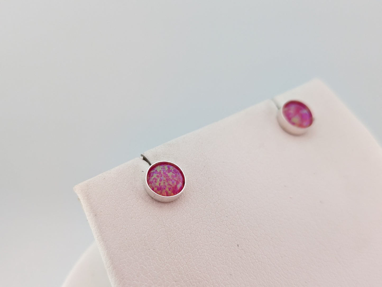 Bright Pink Lab Opal Sterling Silver Studs