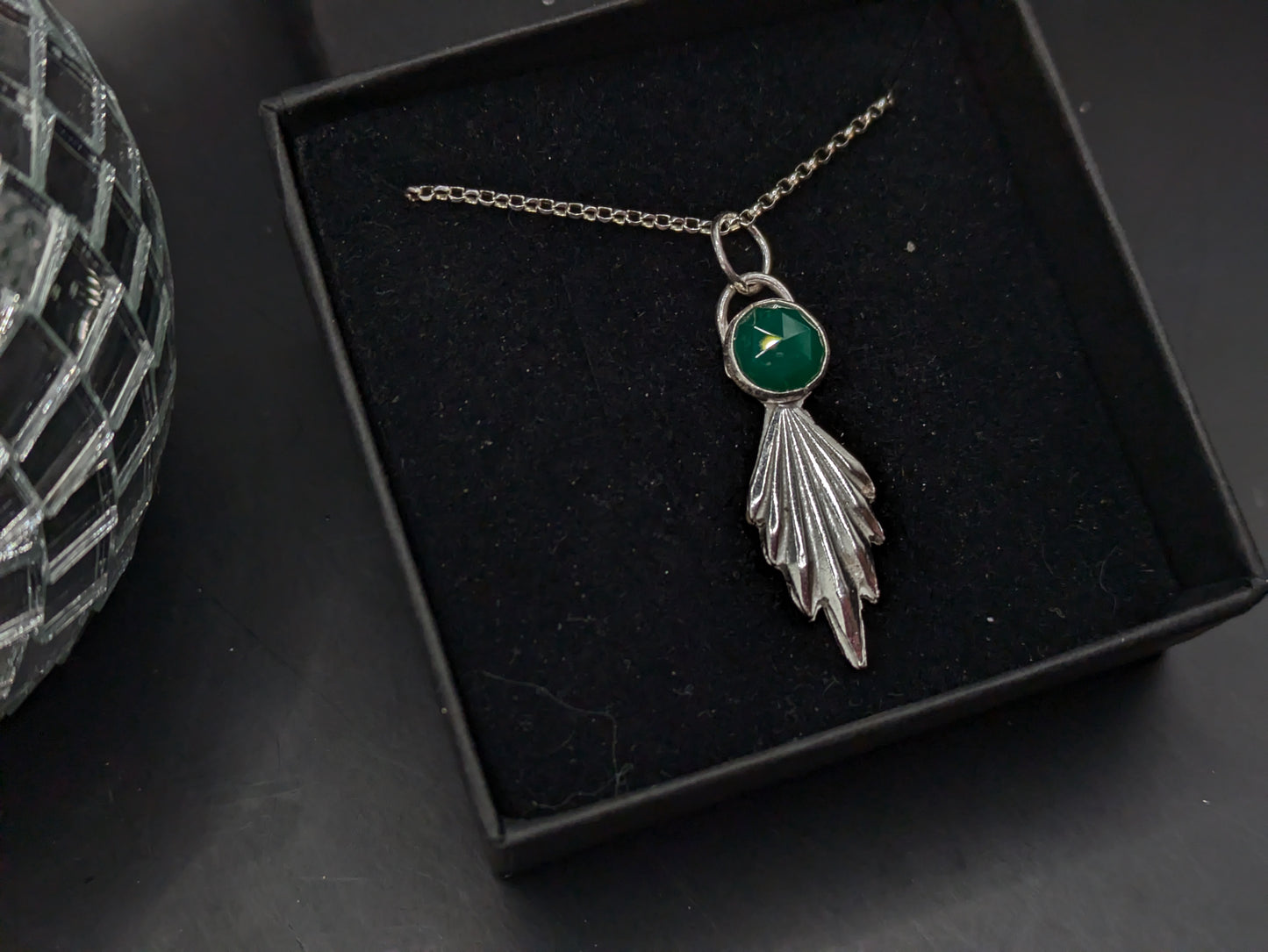 3D Fan and Green Agate Pendant