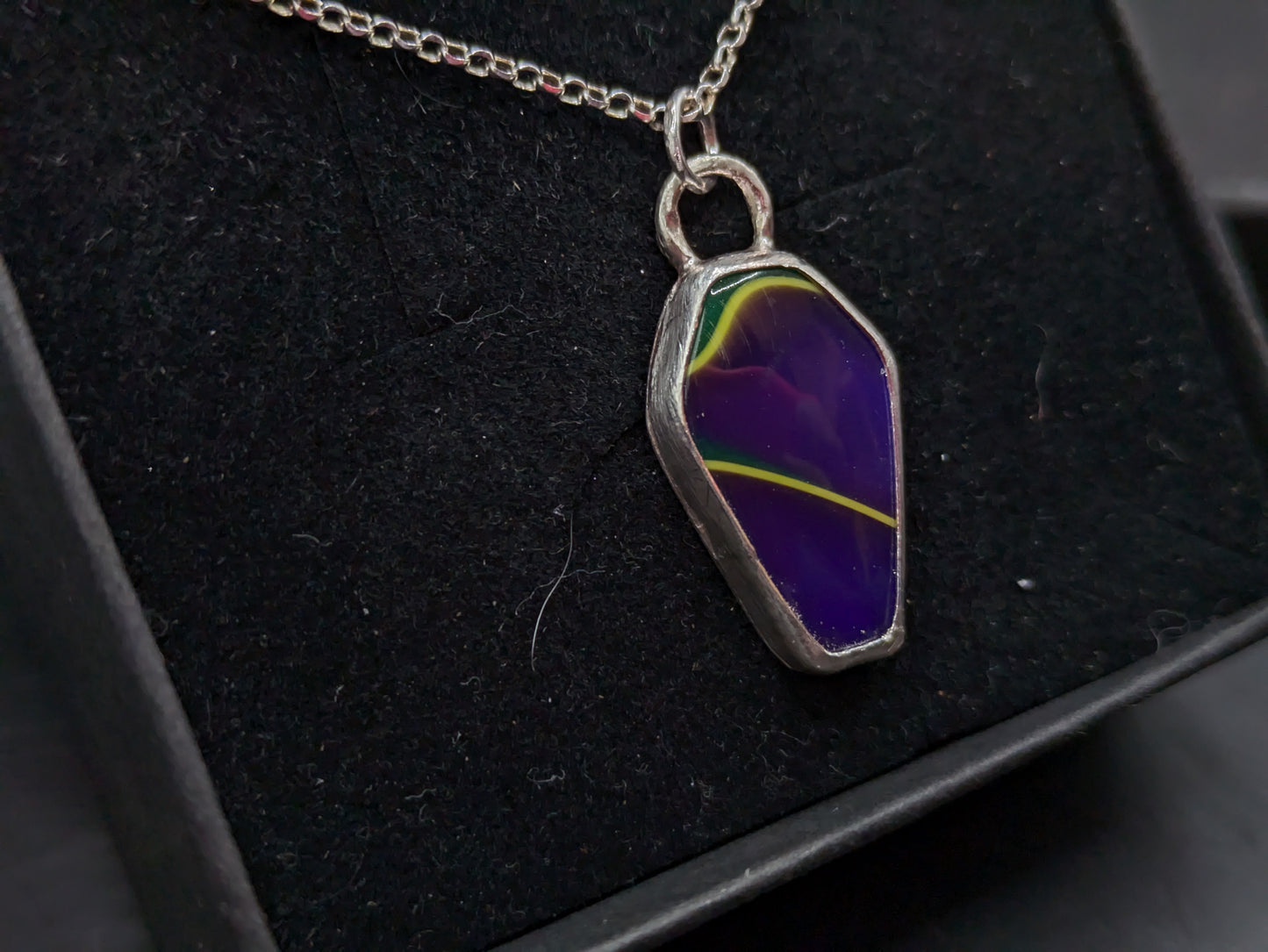 Purple and Green Acrylic Coffin Pendant