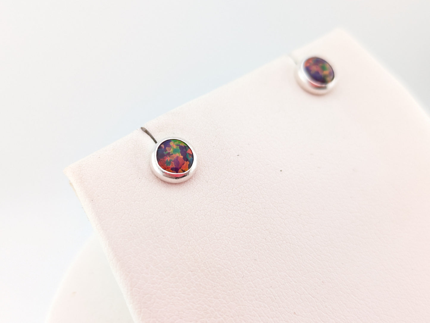 Ruby Fire Lab Opal Sterling Silver Studs