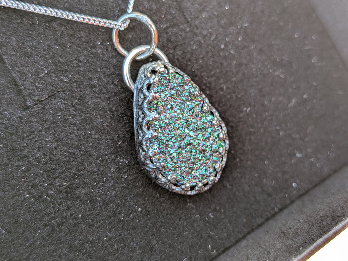 Blue/Black Druzy Quartz Pendant