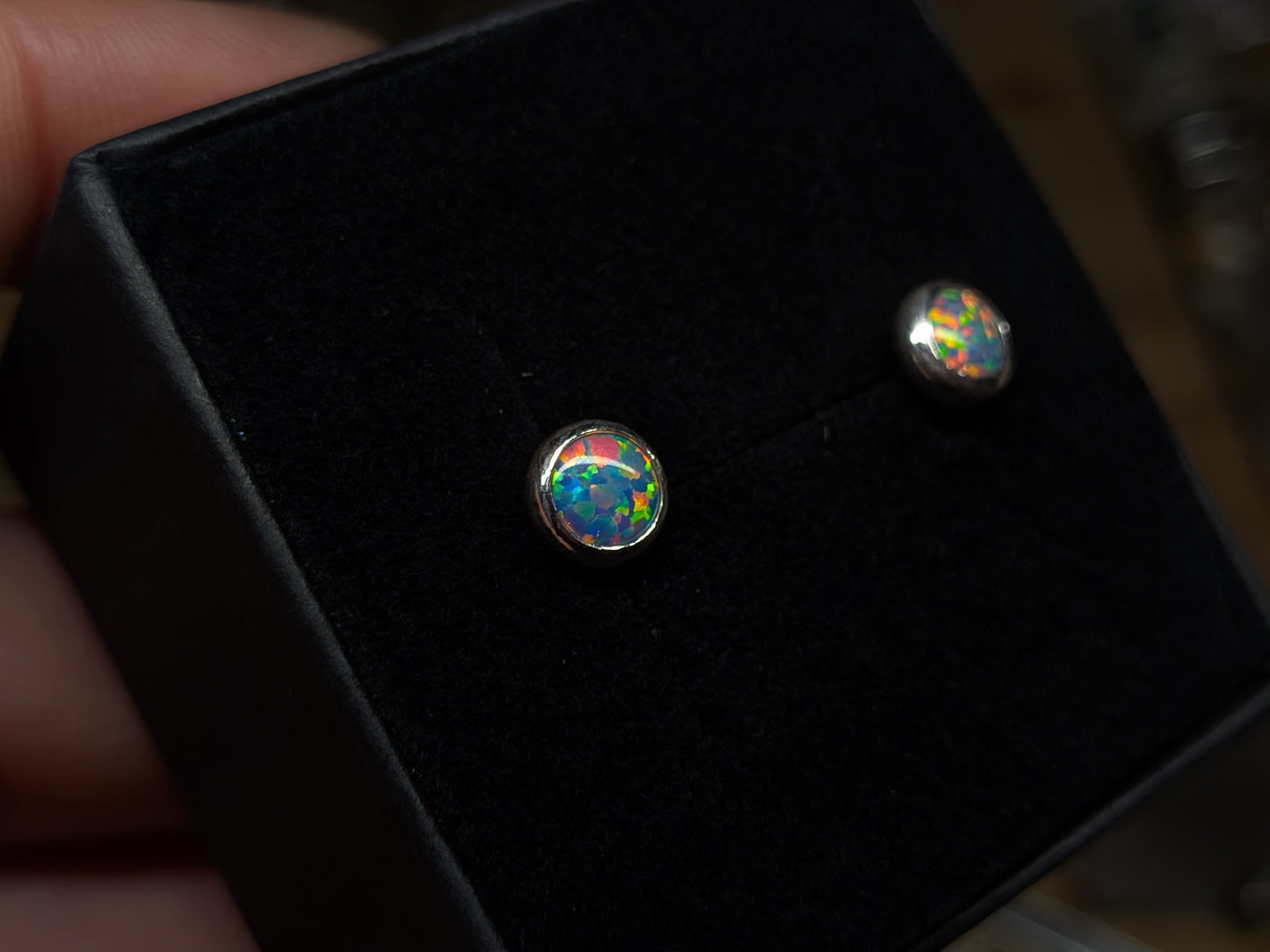 Grey/Blue Lab Opal Sterling Silver Studs
