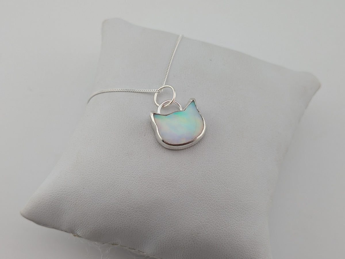 Iridescent Aurora Opal Cat Pendant