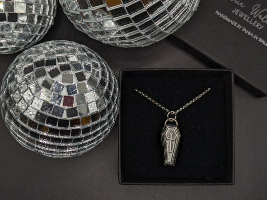 3D Oxidised Coffin Necklace