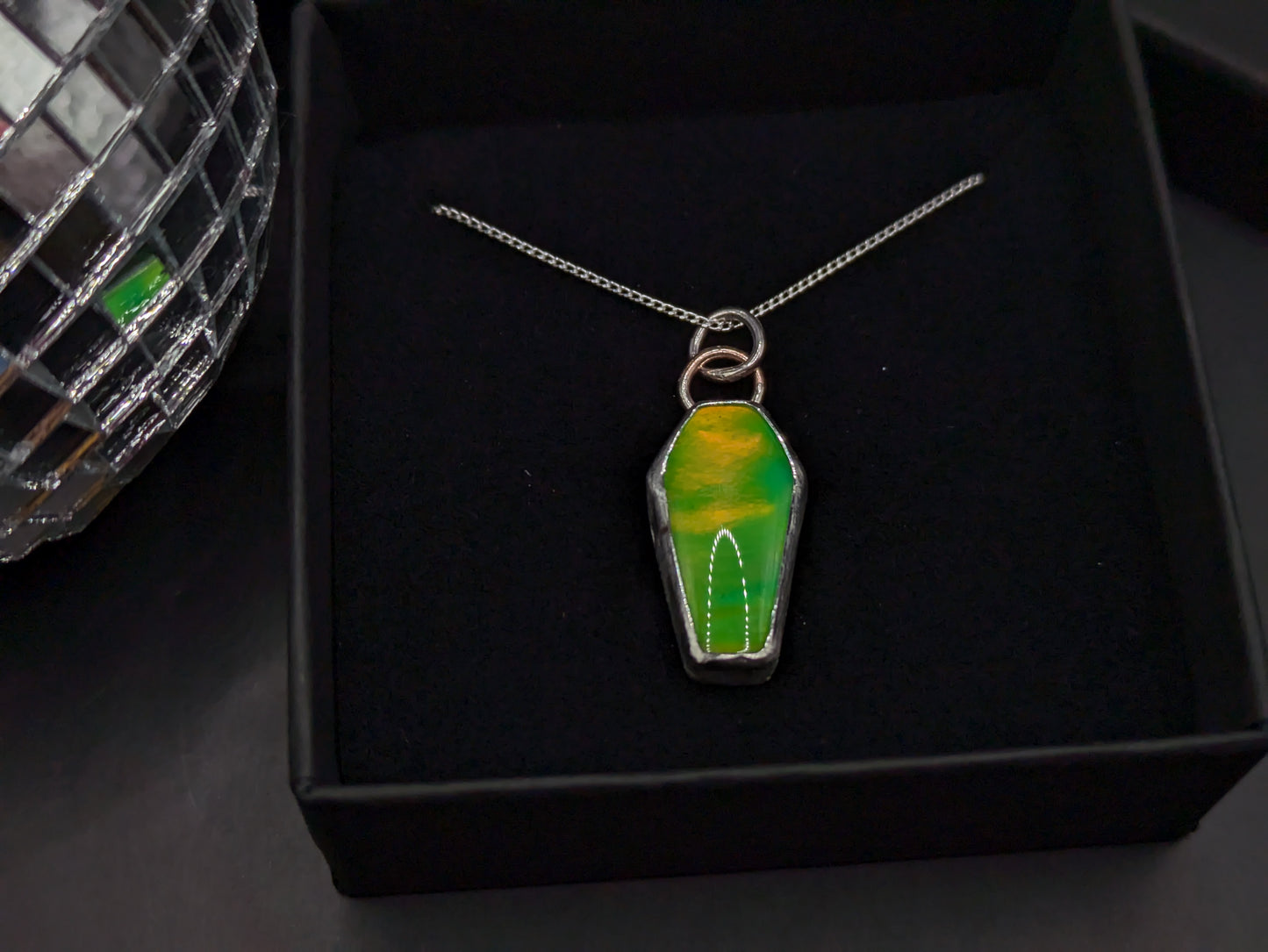 Bright Green Aurora Opal Coffin Pendant
