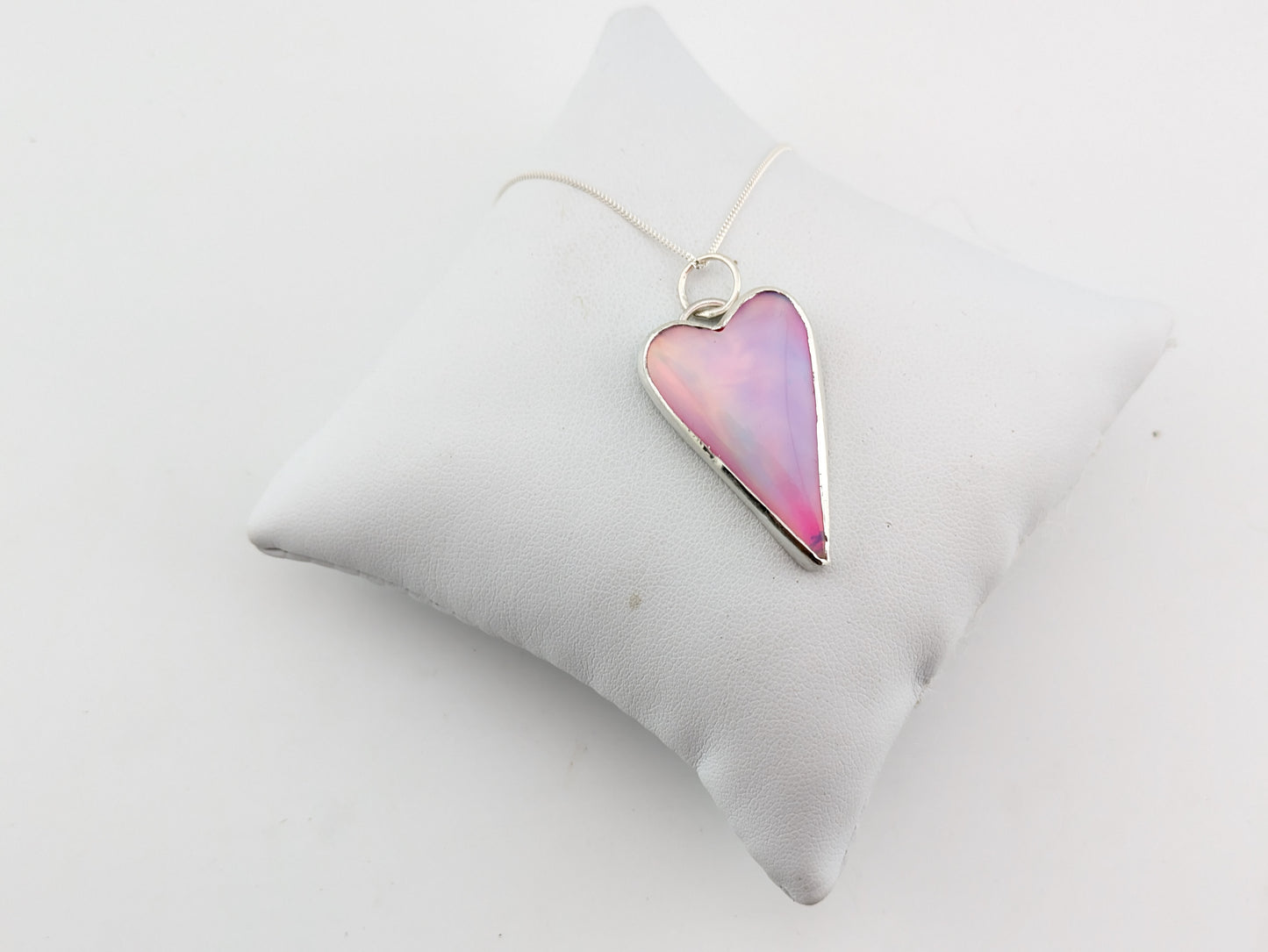 Long Pastel Aurora Opal heart Pendant