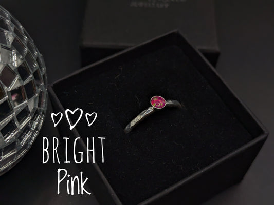 Sterling Silver Band With Bright Pink Opal