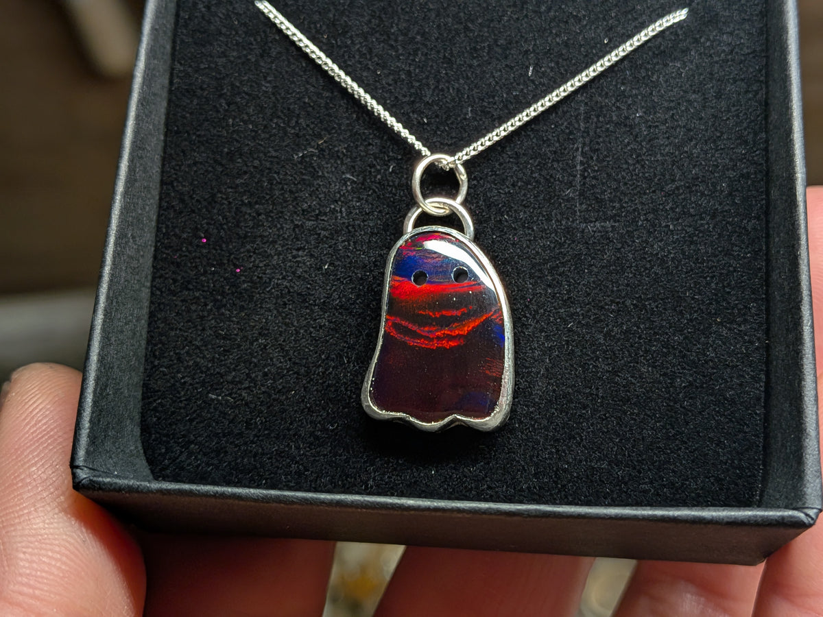 Iridescent Black Aurora Opal Ghost Pendant