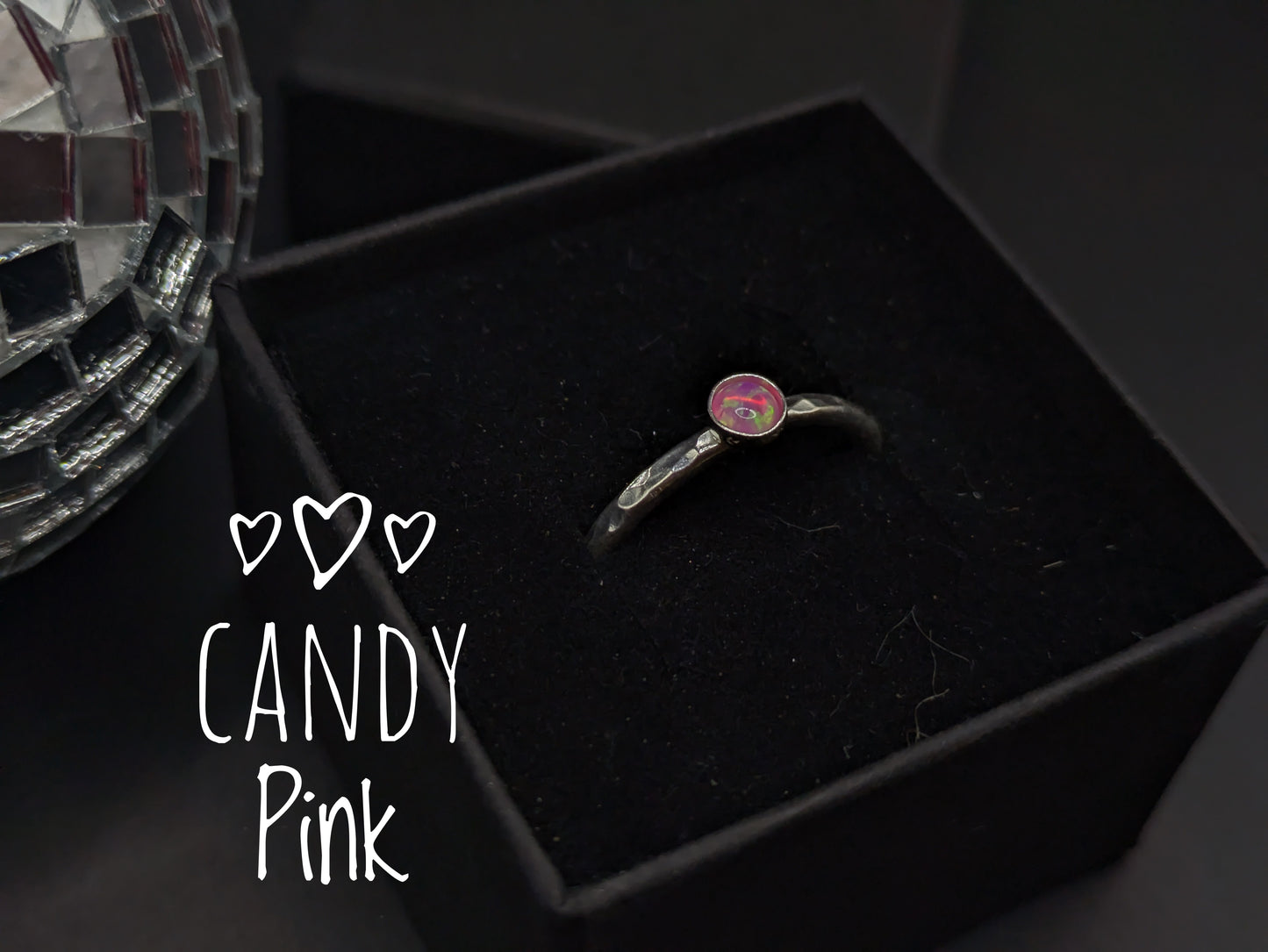 Sterling Silver Band With Candy Pink Opal