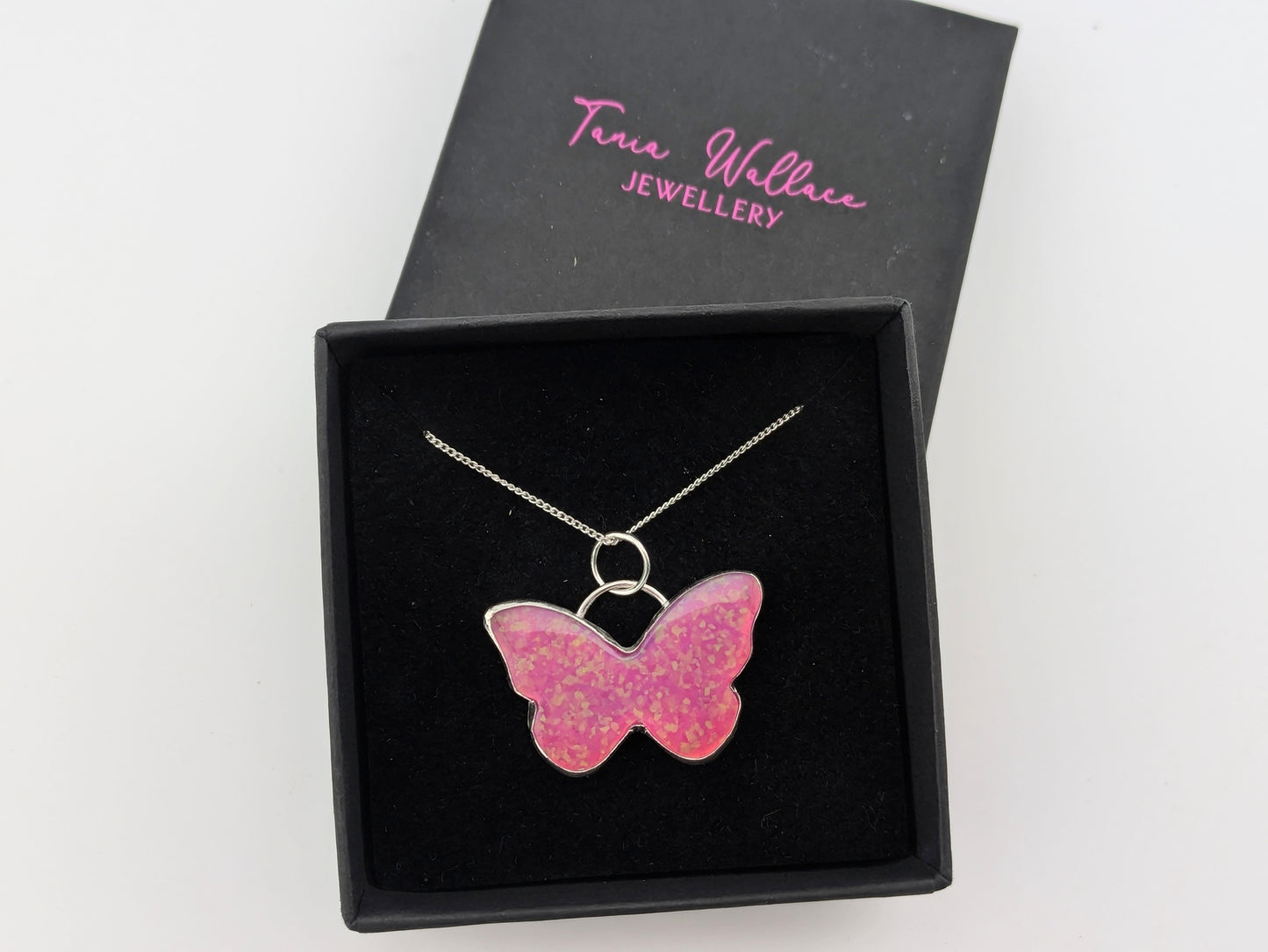 Pink Glitter Butterfly Pendant