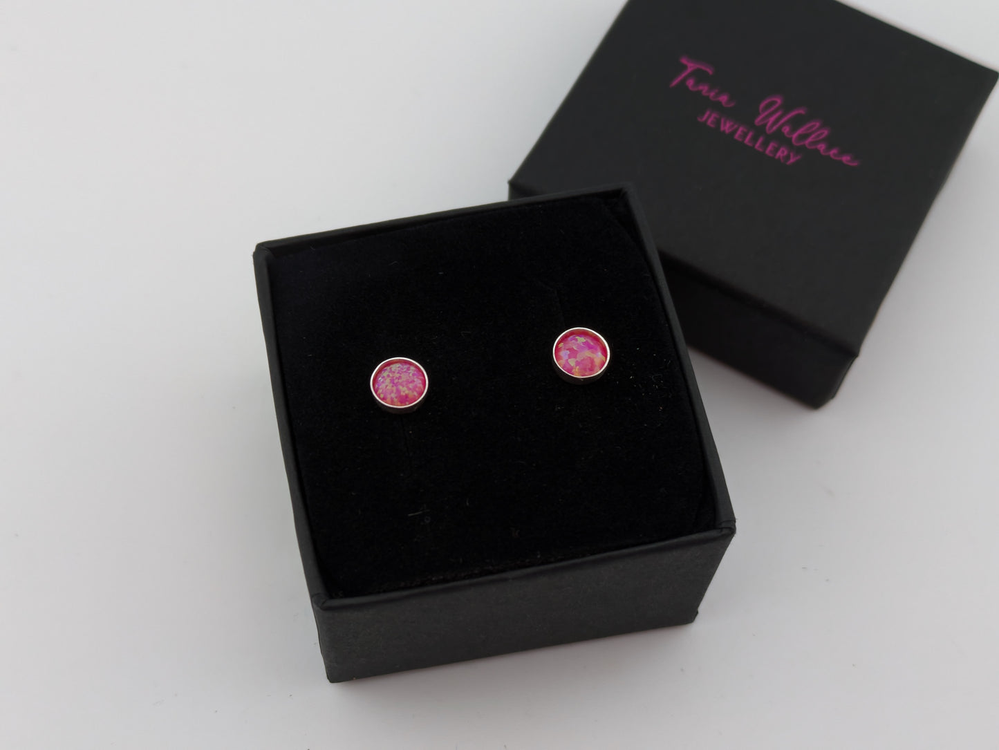 Bright Pink Lab Opal Sterling Silver Studs