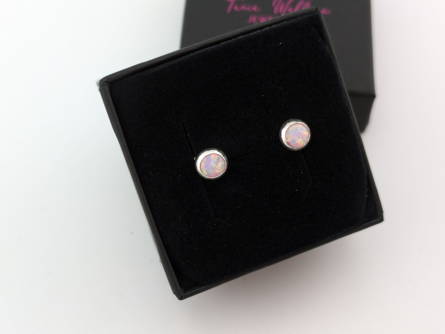 Lilac Pink Lab Opal Sterling Silver Studs