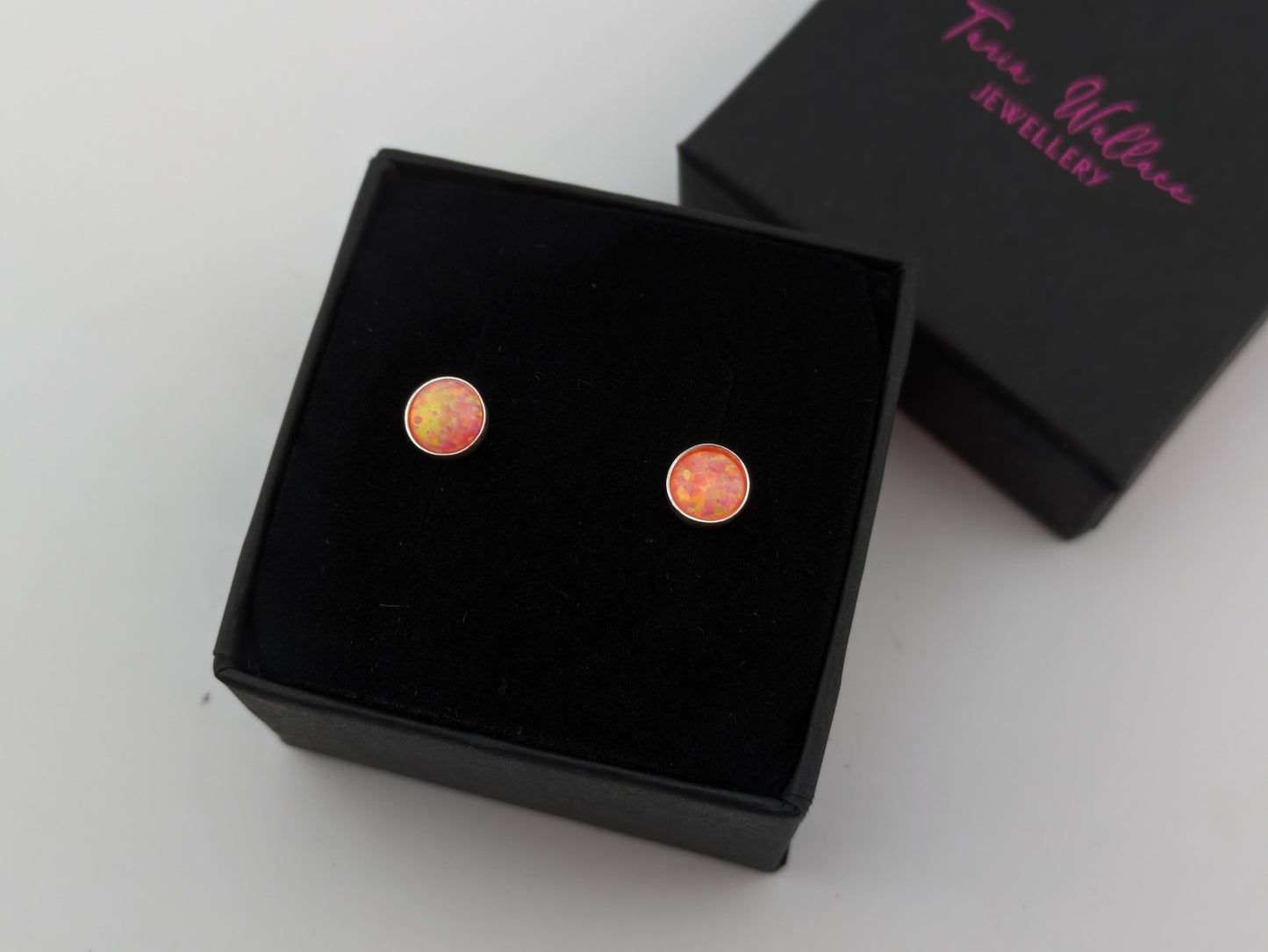 Coral Pink Lab Opal Sterling Silver Studs