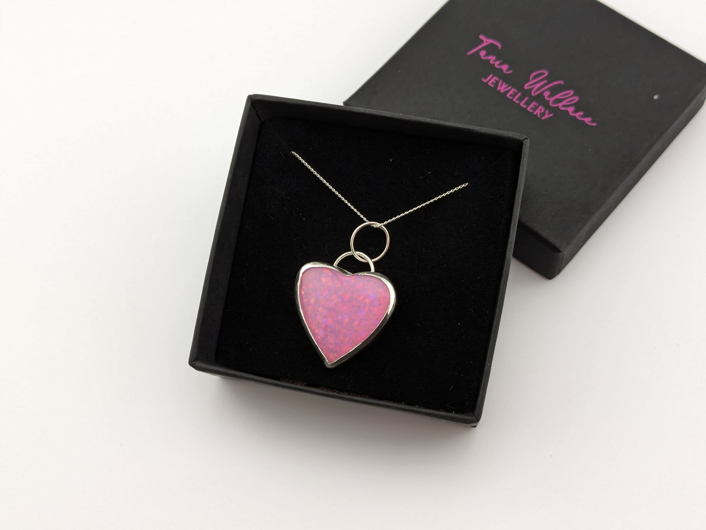 Pink Glitter Opal Heart Pendant