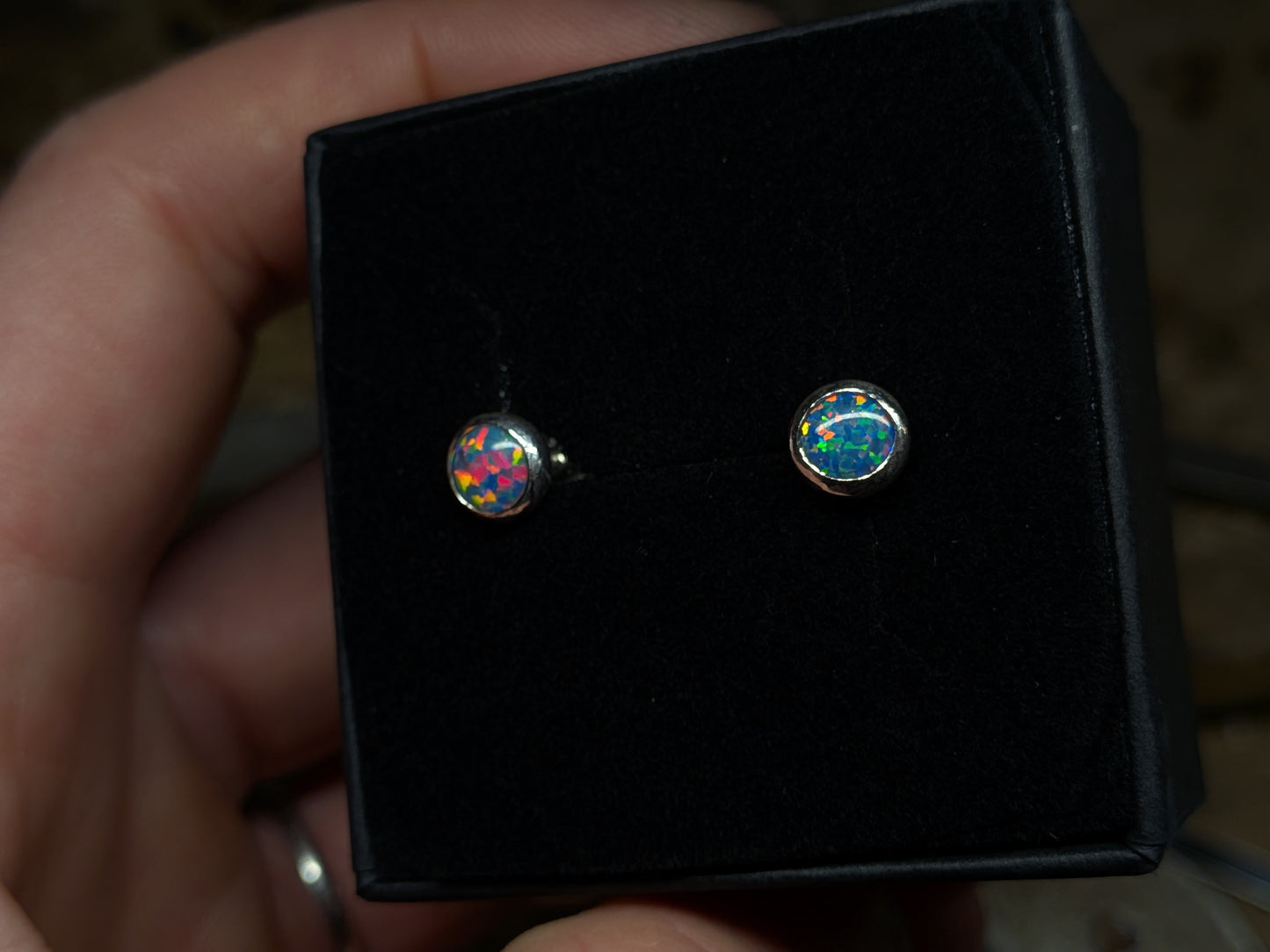 Grey/Blue Lab Opal Sterling Silver Studs