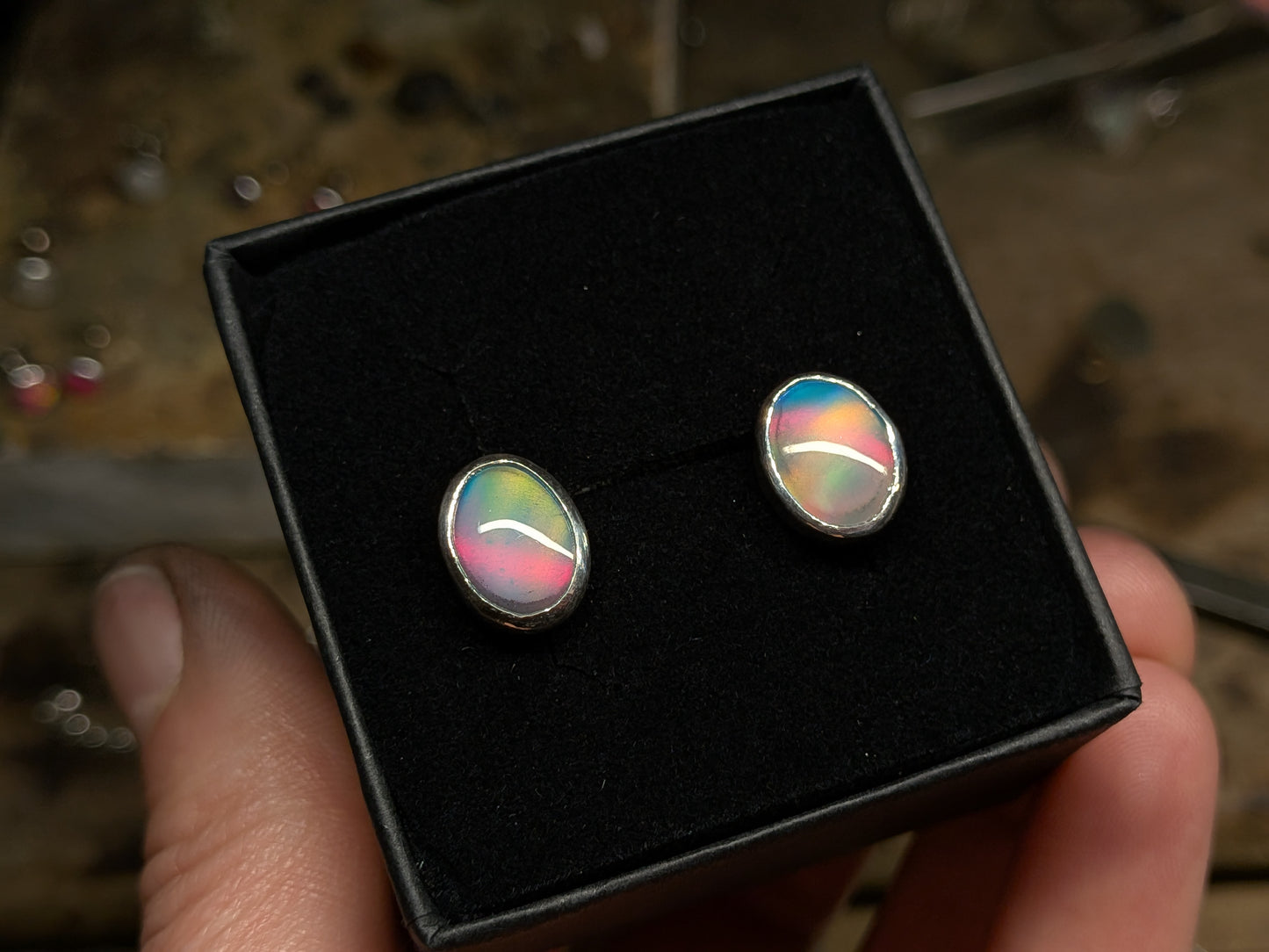 Green Aurora Opal Studs