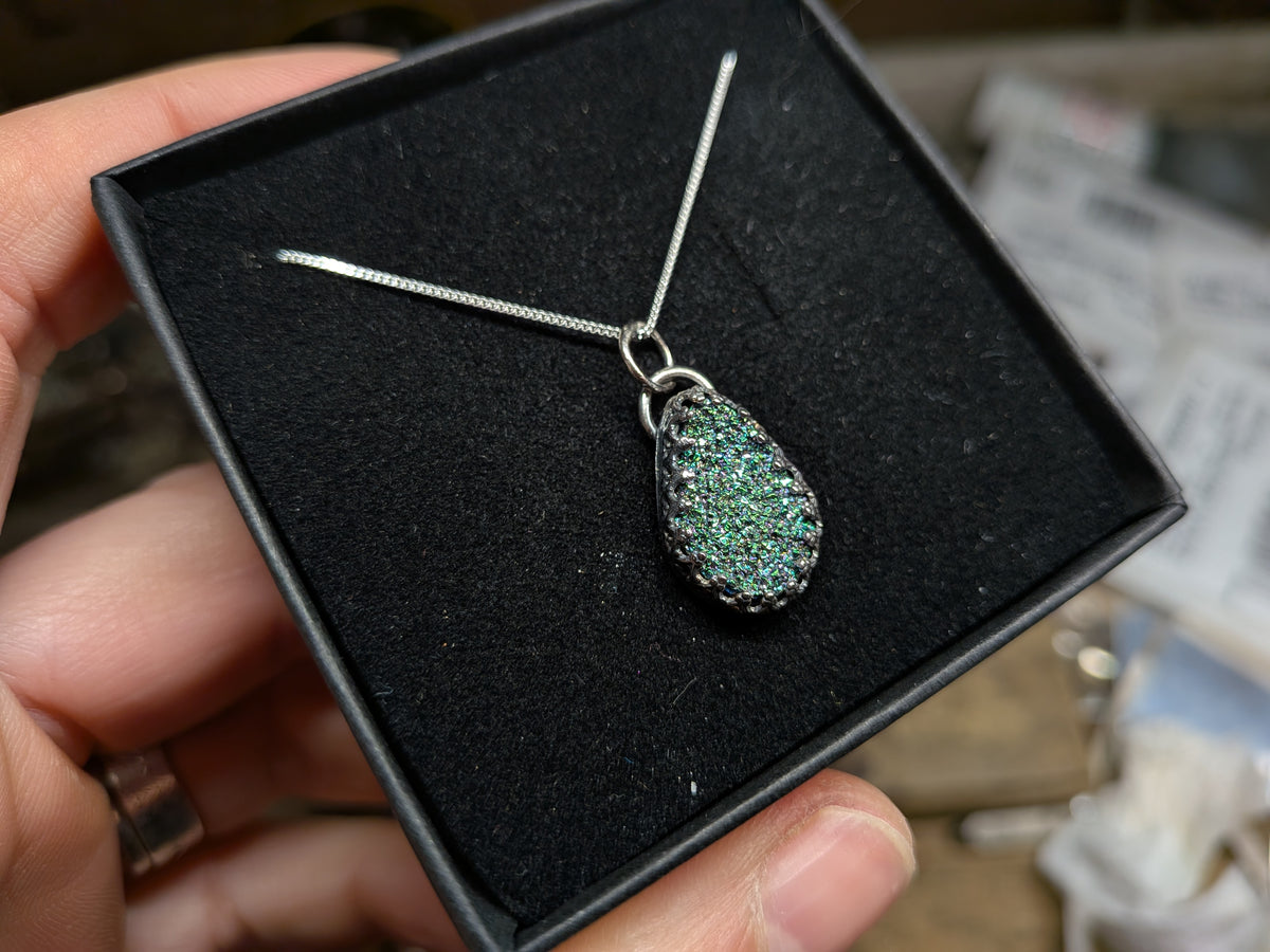 Blue/Black Druzy Quartz Pendant
