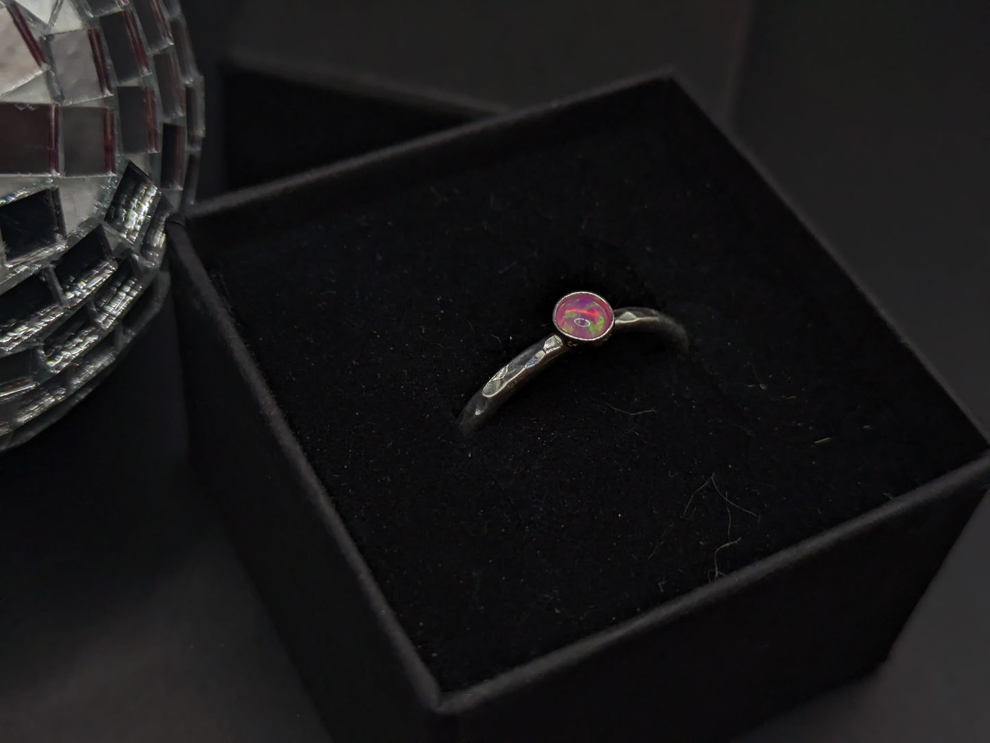 Sterling Silver Band With Candy Pink Opal