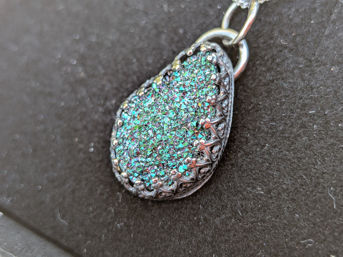 Blue/Black Druzy Quartz Pendant