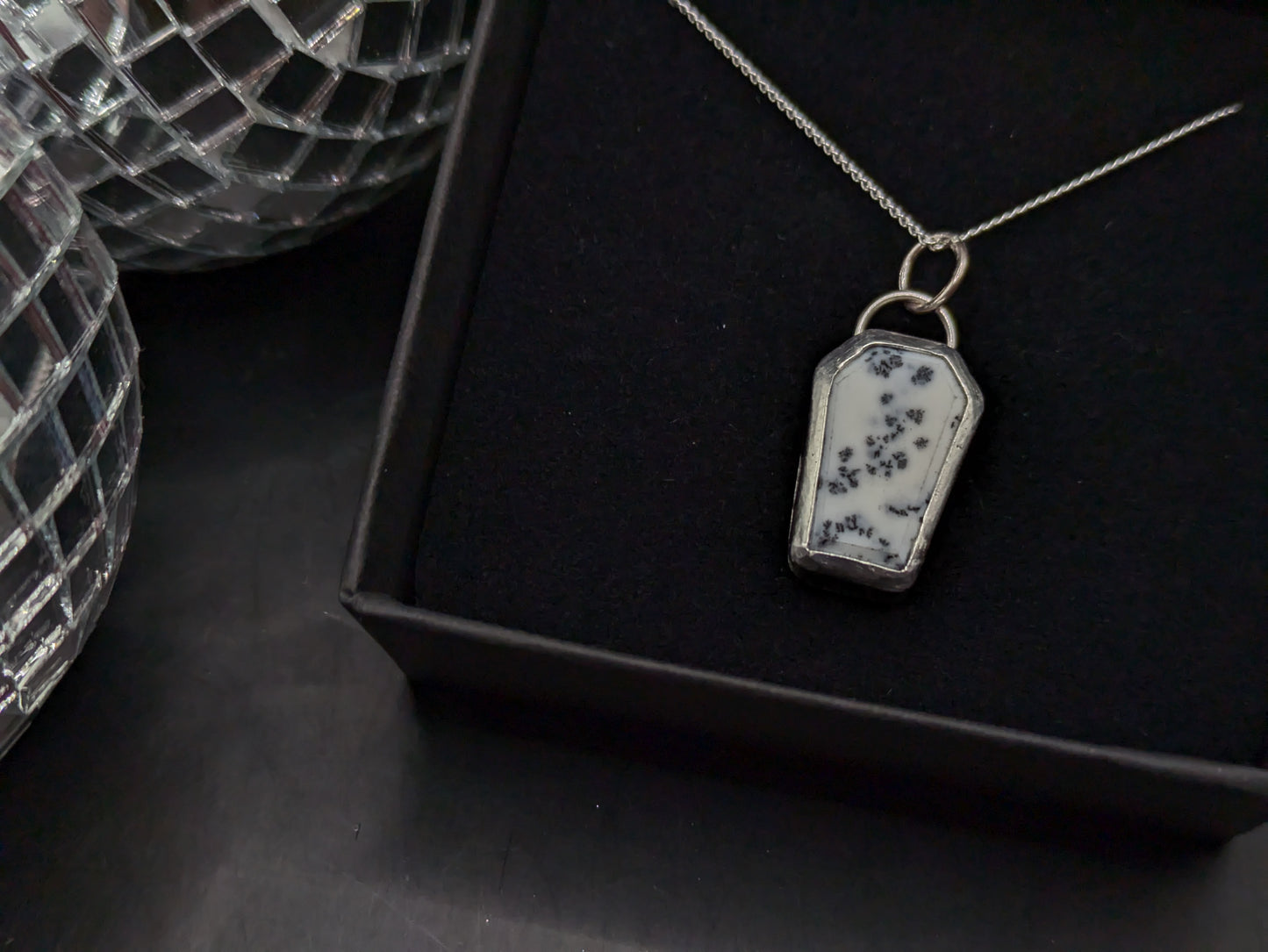 Howlite and Silver Coffin Pendant